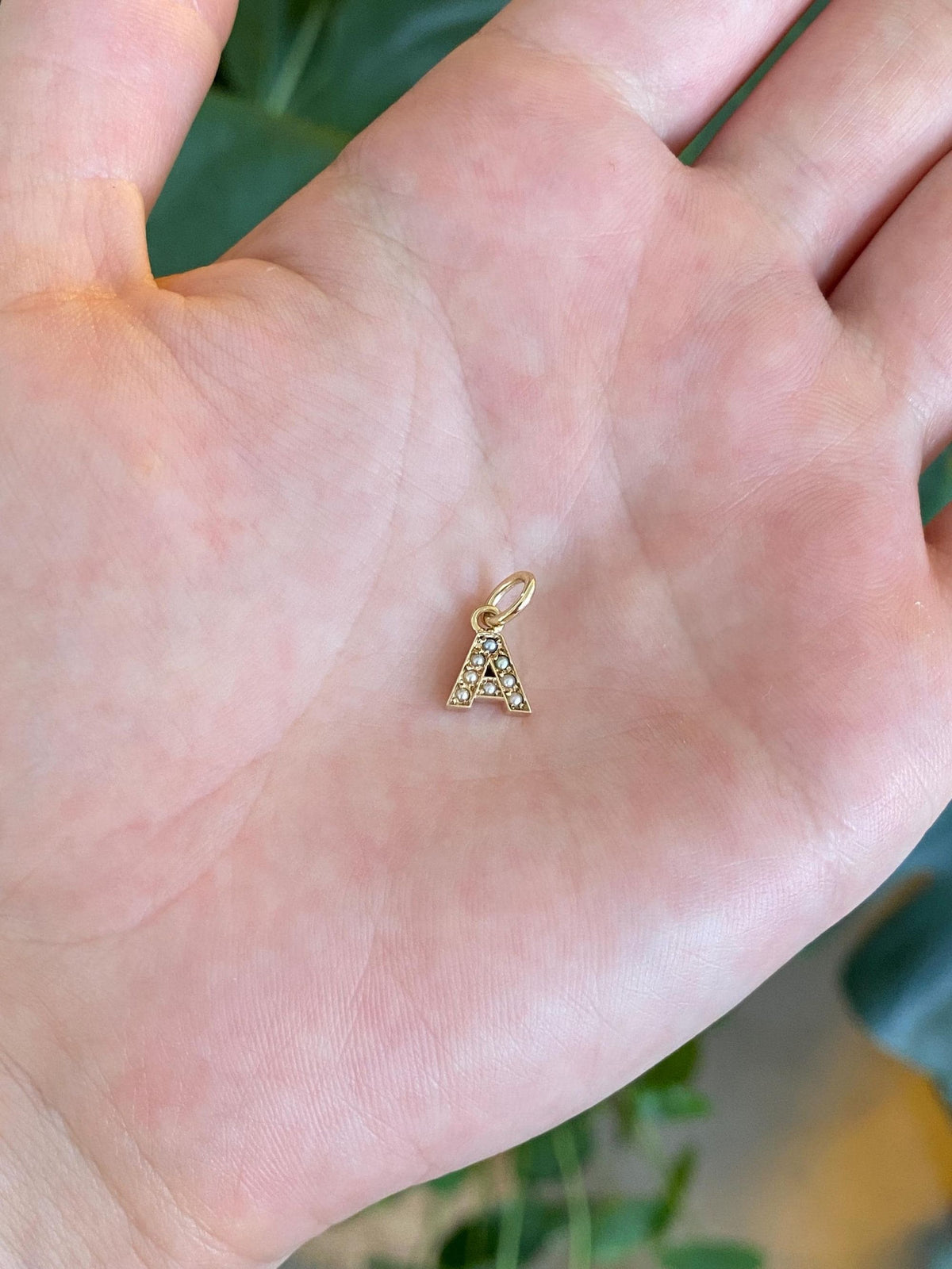 Vintage Solid 10k Yellow Gold Seed Pearls Initial 'A' Charm
