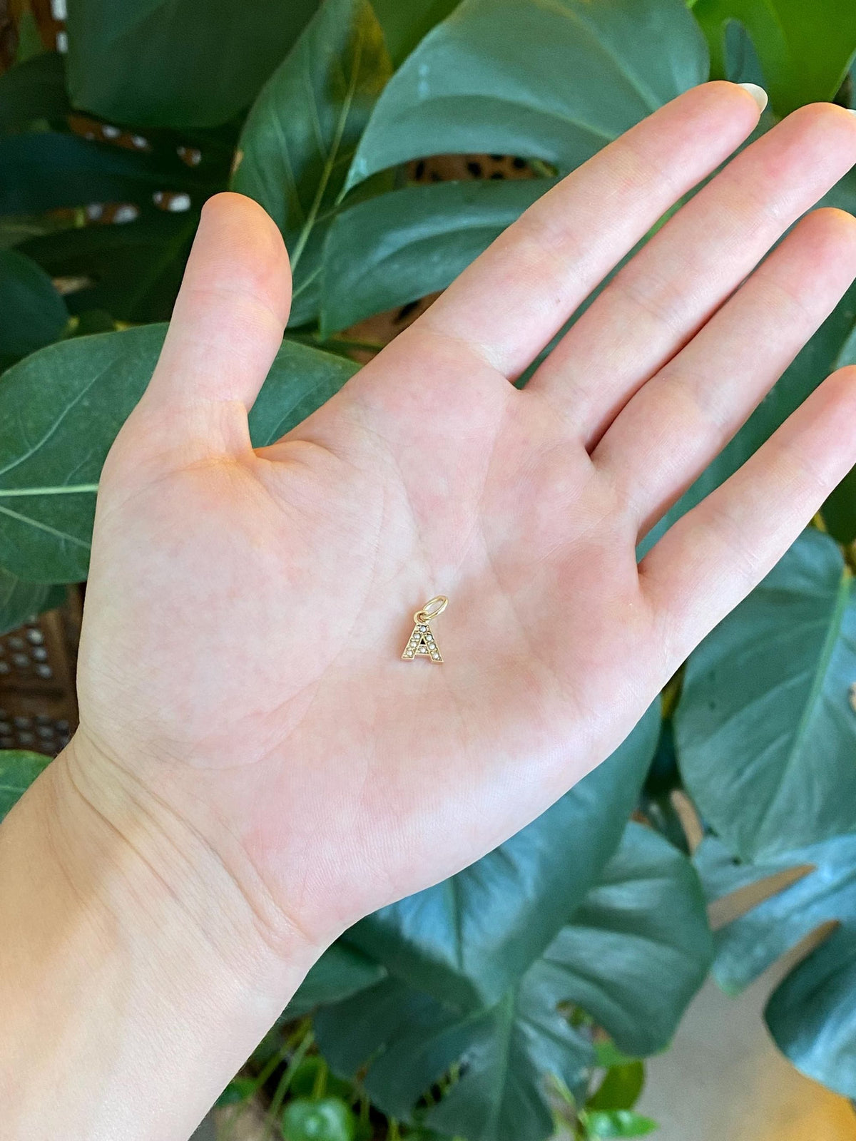 Vintage Solid 10k Yellow Gold Seed Pearls Initial 'A' Charm