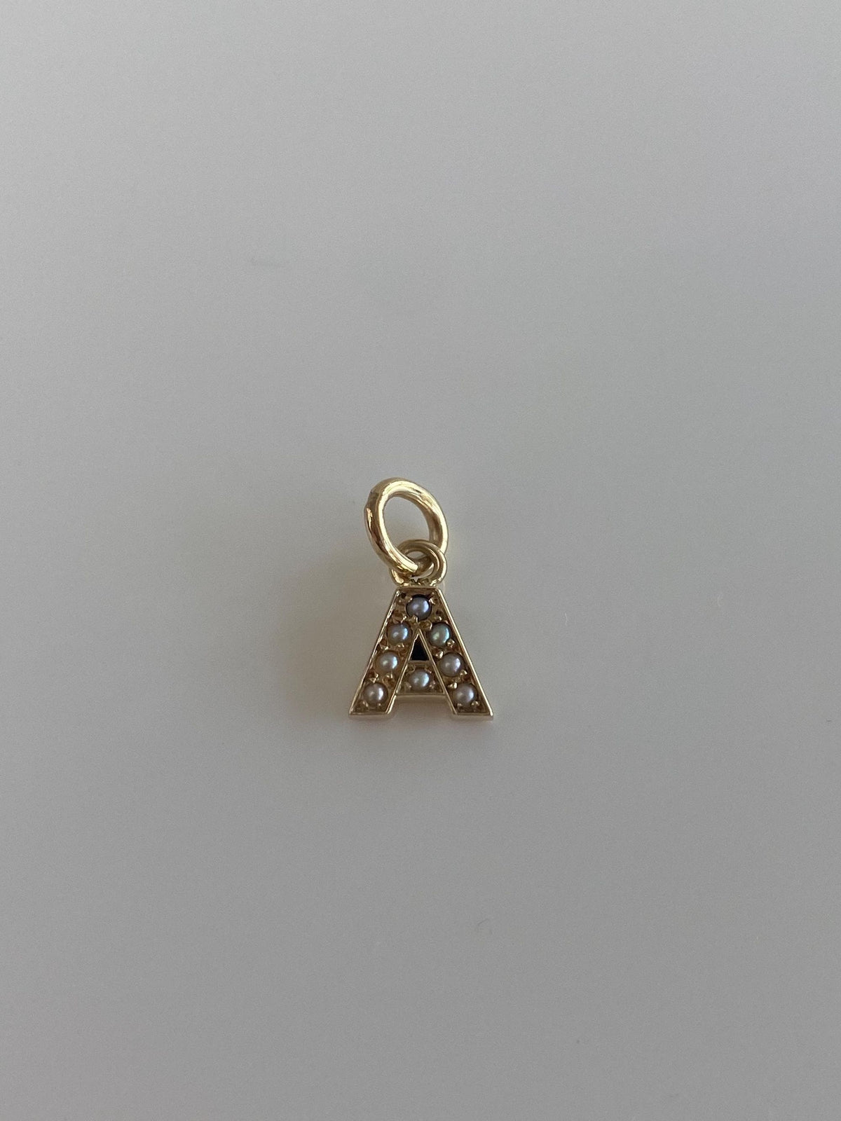 Vintage Solid 10k Yellow Gold Seed Pearls Initial 'A' Charm