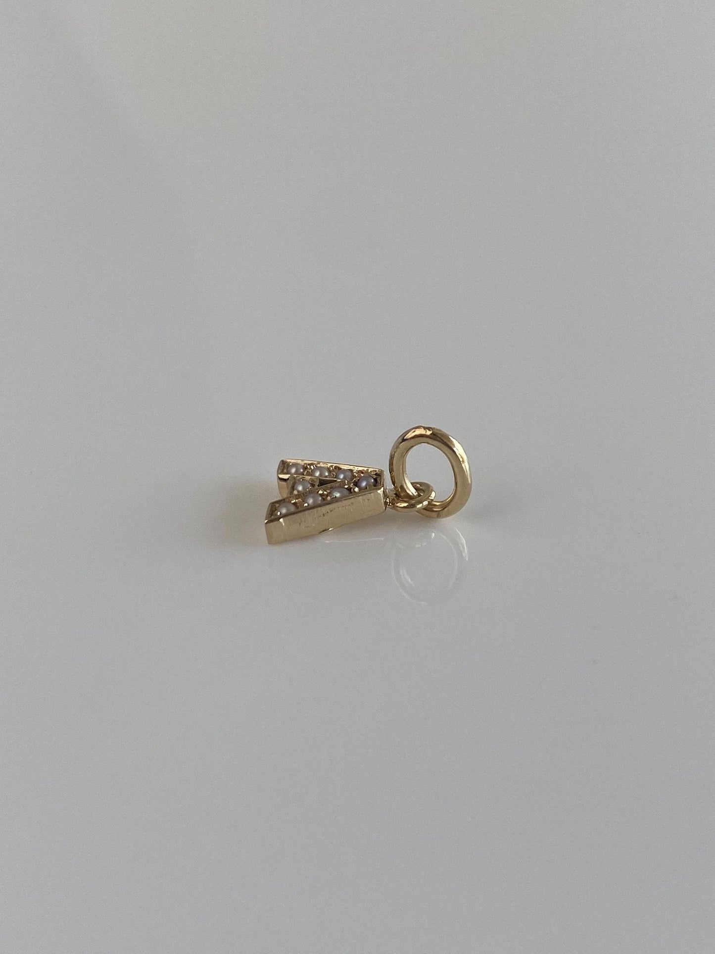 Vintage Solid 10k Yellow Gold Seed Pearls Initial 'A' Charm