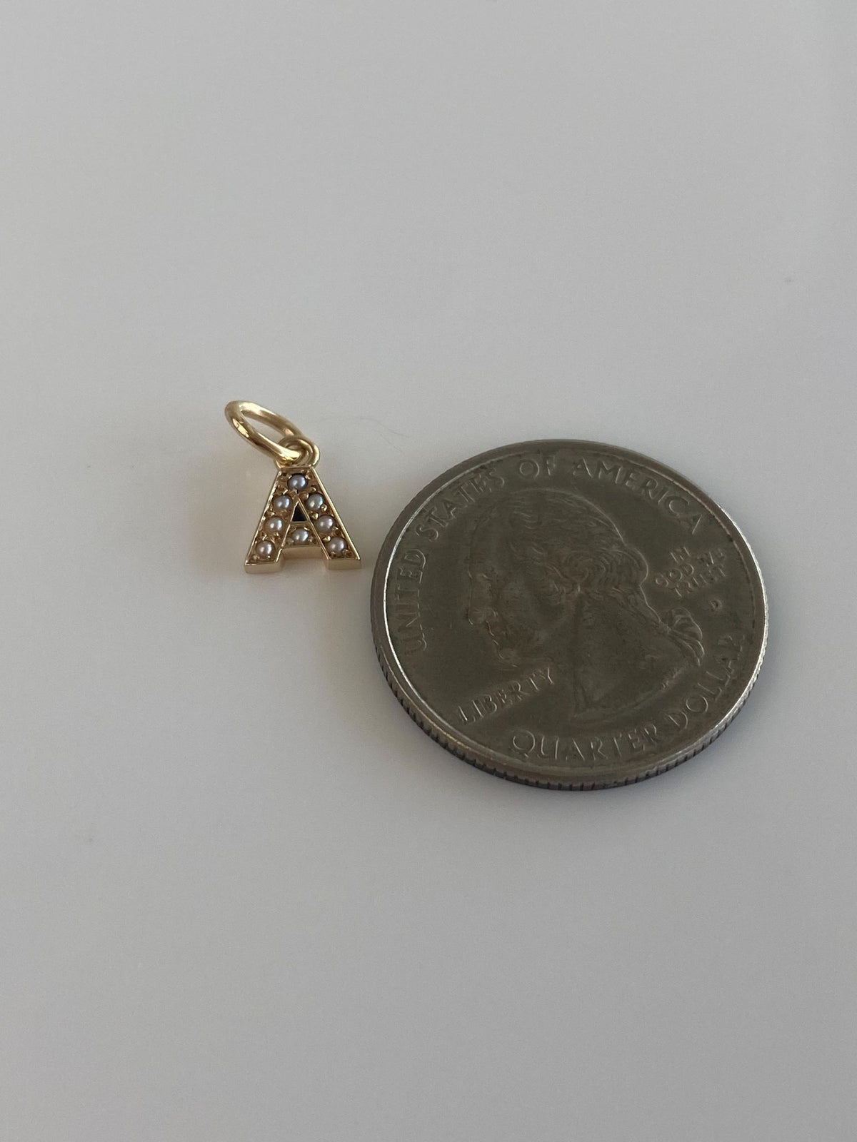 Vintage Solid 10k Yellow Gold Seed Pearls Initial 'A' Charm