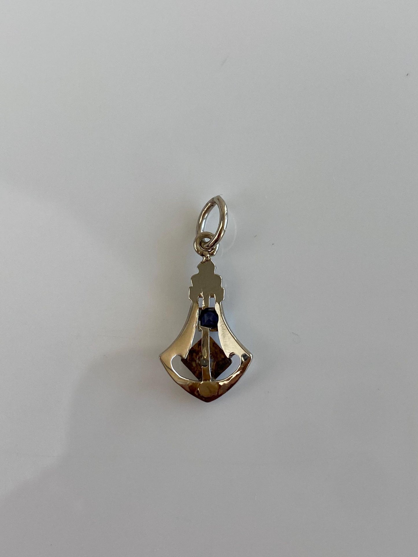 Solid 14k White Gold Clear Sapphire Blue Cubic Zirconia Art Deco Stick Pin Conversion Charm