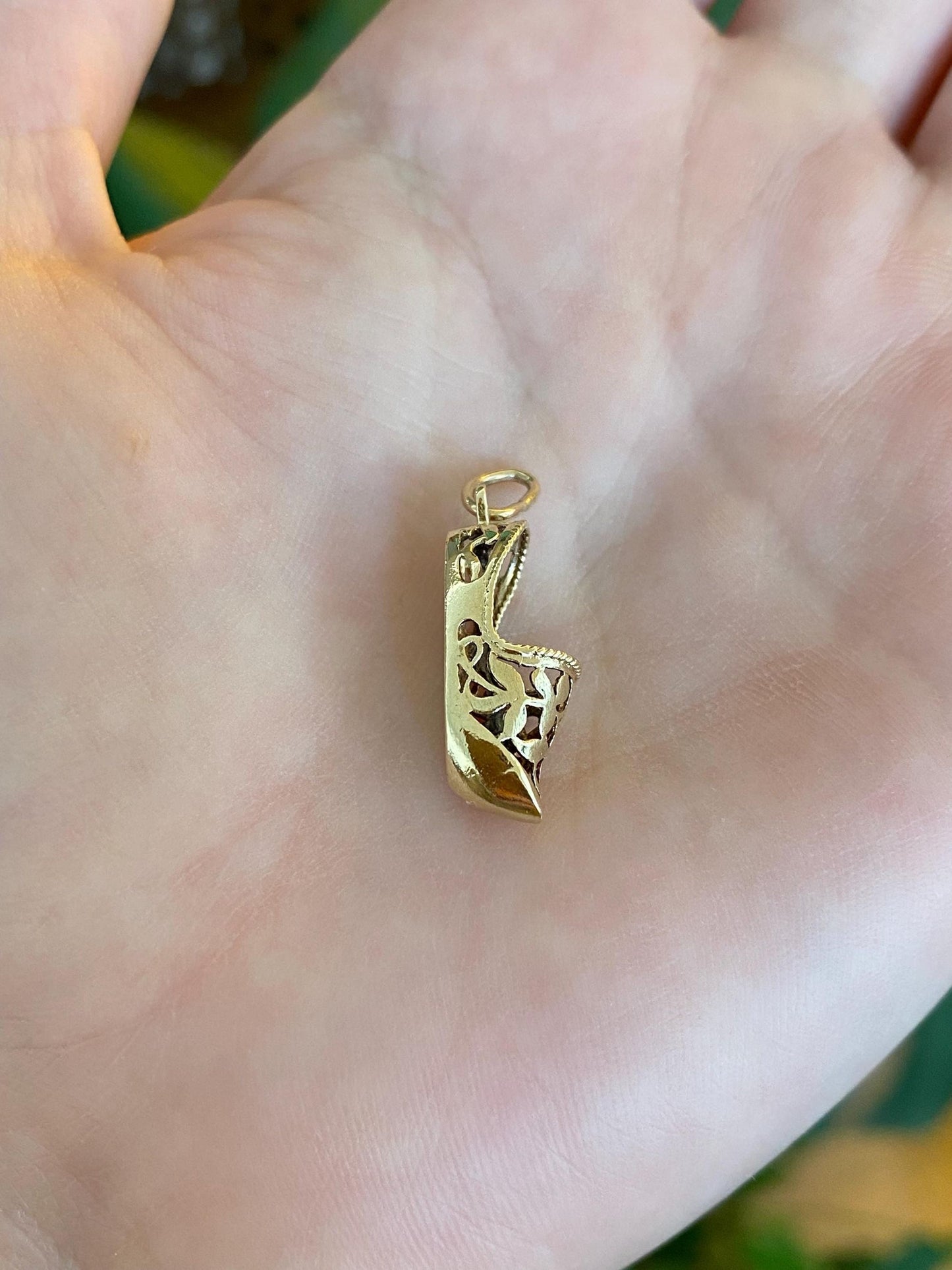 Vintage Solid 14k Yellow Gold Open Work Slipper Shoe Charm