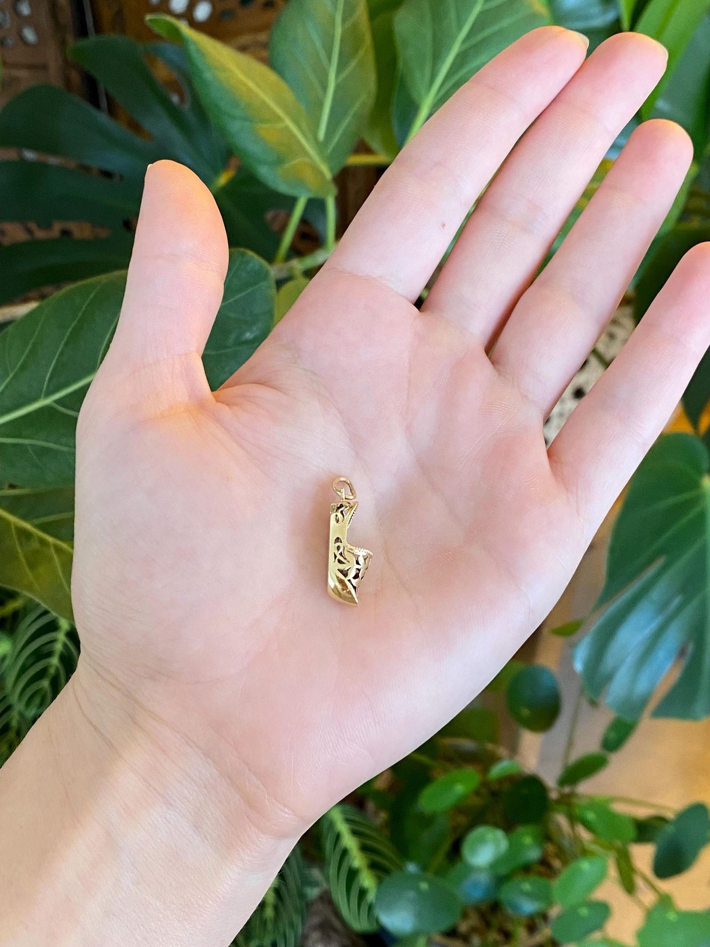 Vintage Solid 14k Yellow Gold Open Work Slipper Shoe Charm