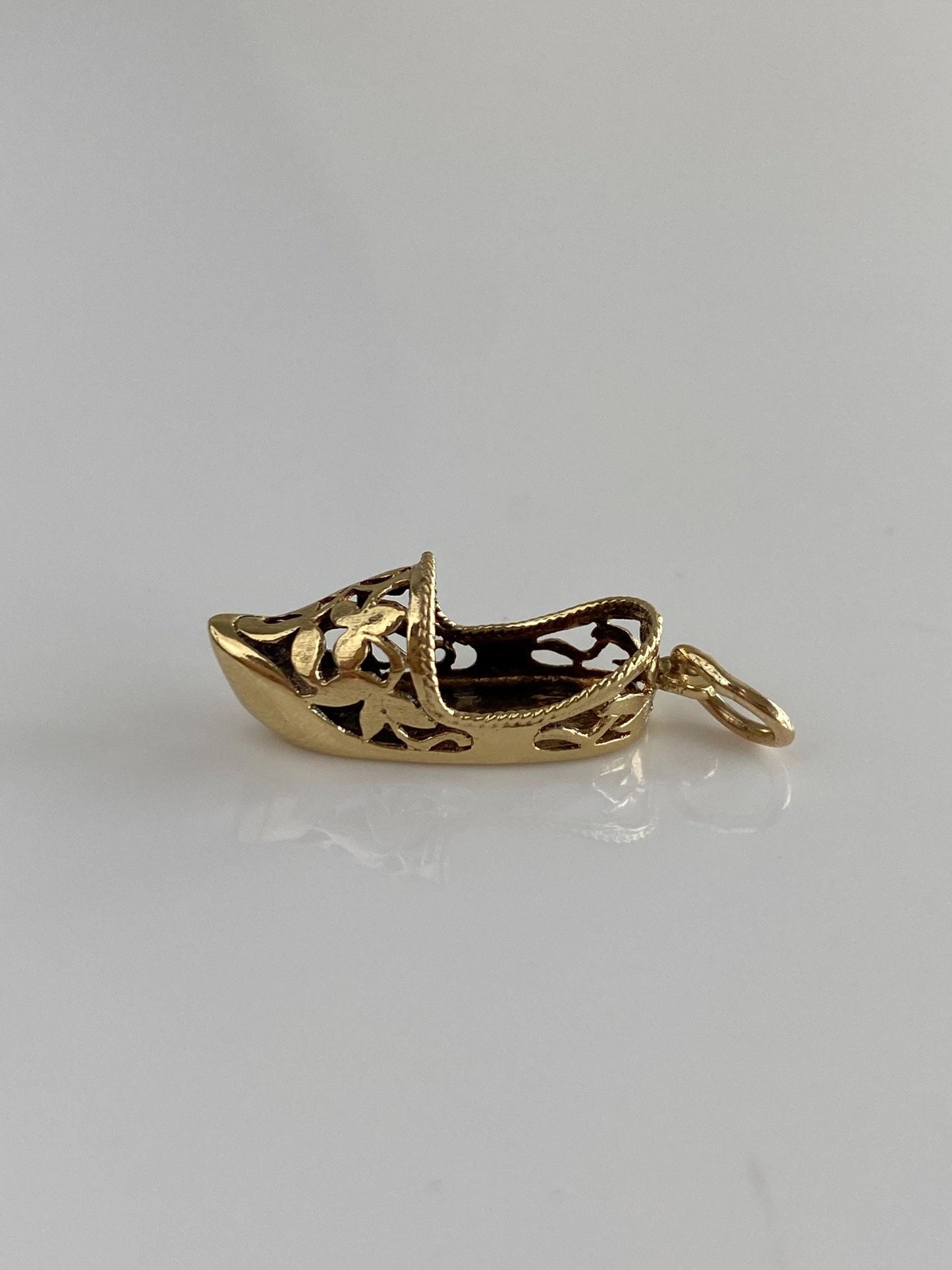 Vintage Solid 14k Yellow Gold Open Work Slipper Shoe Charm