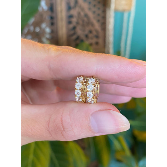 Vintage Solid 14k Yellow Gold Cubic Zirconia Huggie Hoop Earrings