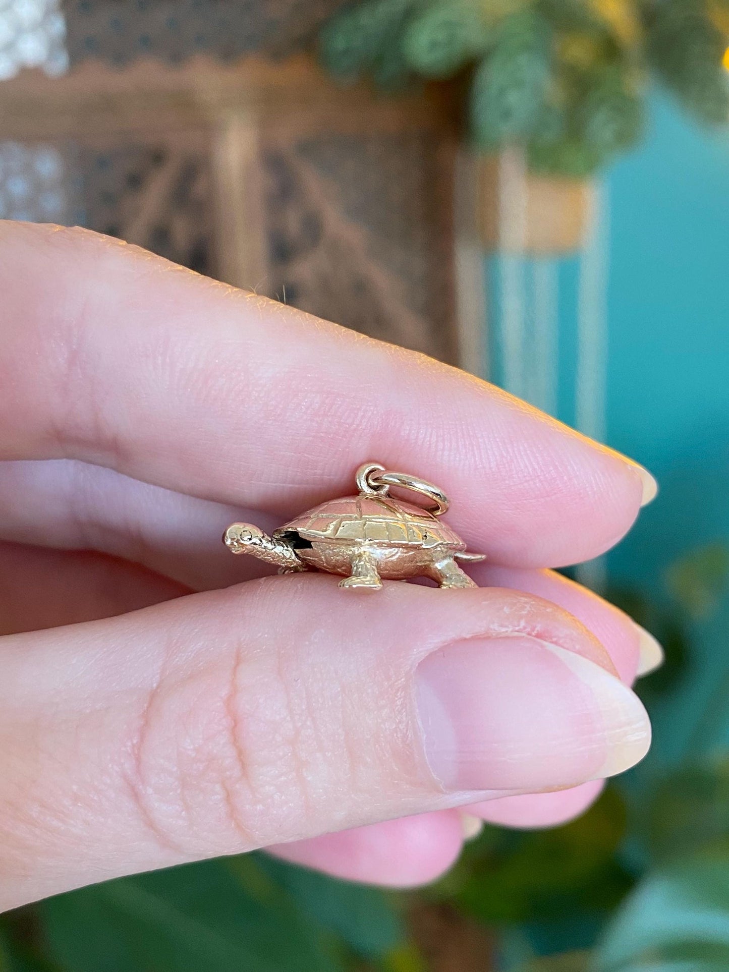 Vintage 10k Yellow Gold Articulated Turtle Charm