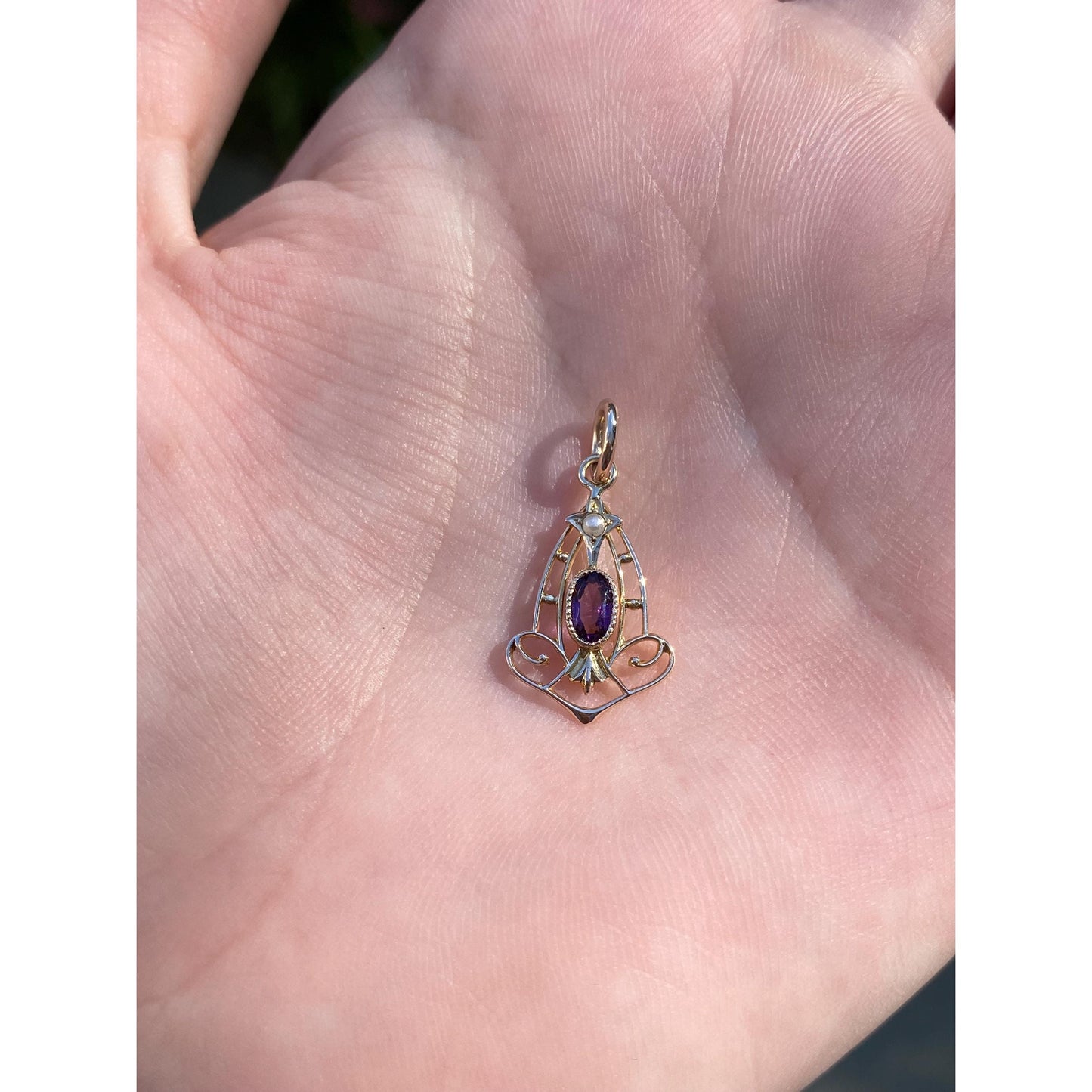 Vintage Solid 10k Yellow Gold Purple Cubic Zirconia Seed Pearl Stick Pin Conversion Charm