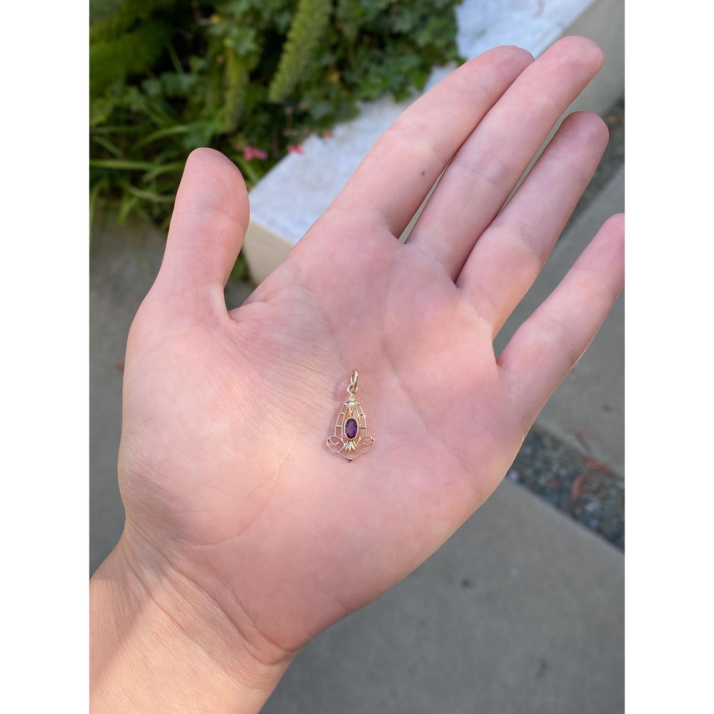 Vintage Solid 10k Yellow Gold Purple Cubic Zirconia Seed Pearl Stick Pin Conversion Charm