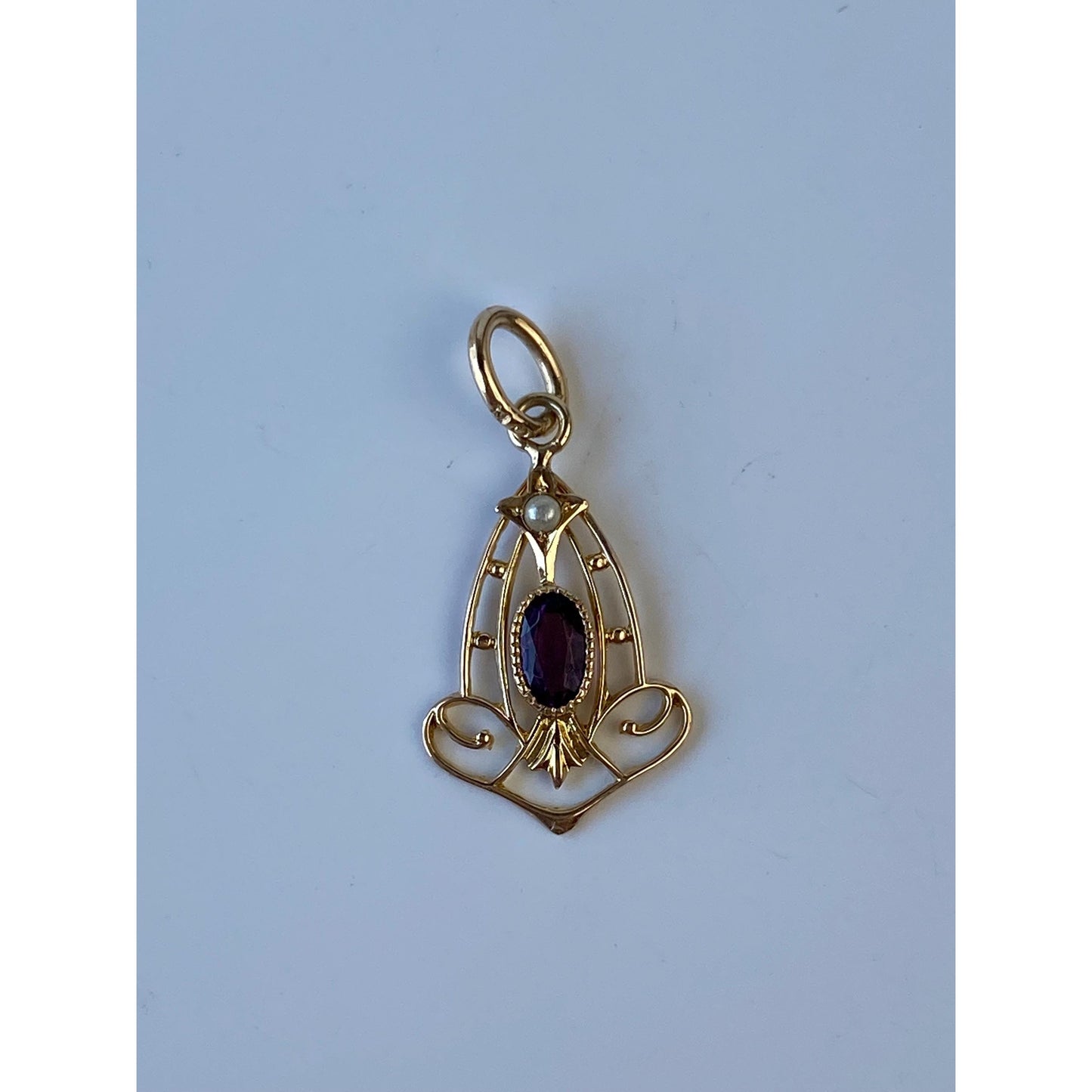 Vintage Solid 10k Yellow Gold Purple Cubic Zirconia Seed Pearl Stick Pin Conversion Charm