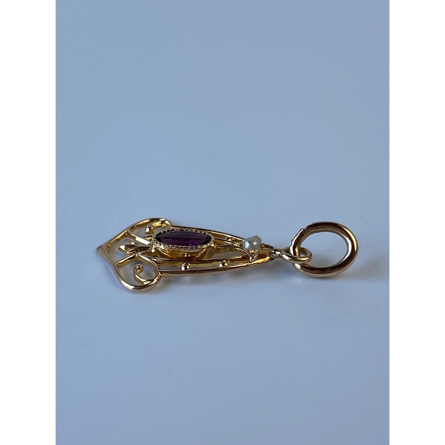 Vintage Solid 10k Yellow Gold Purple Cubic Zirconia Seed Pearl Stick Pin Conversion Charm