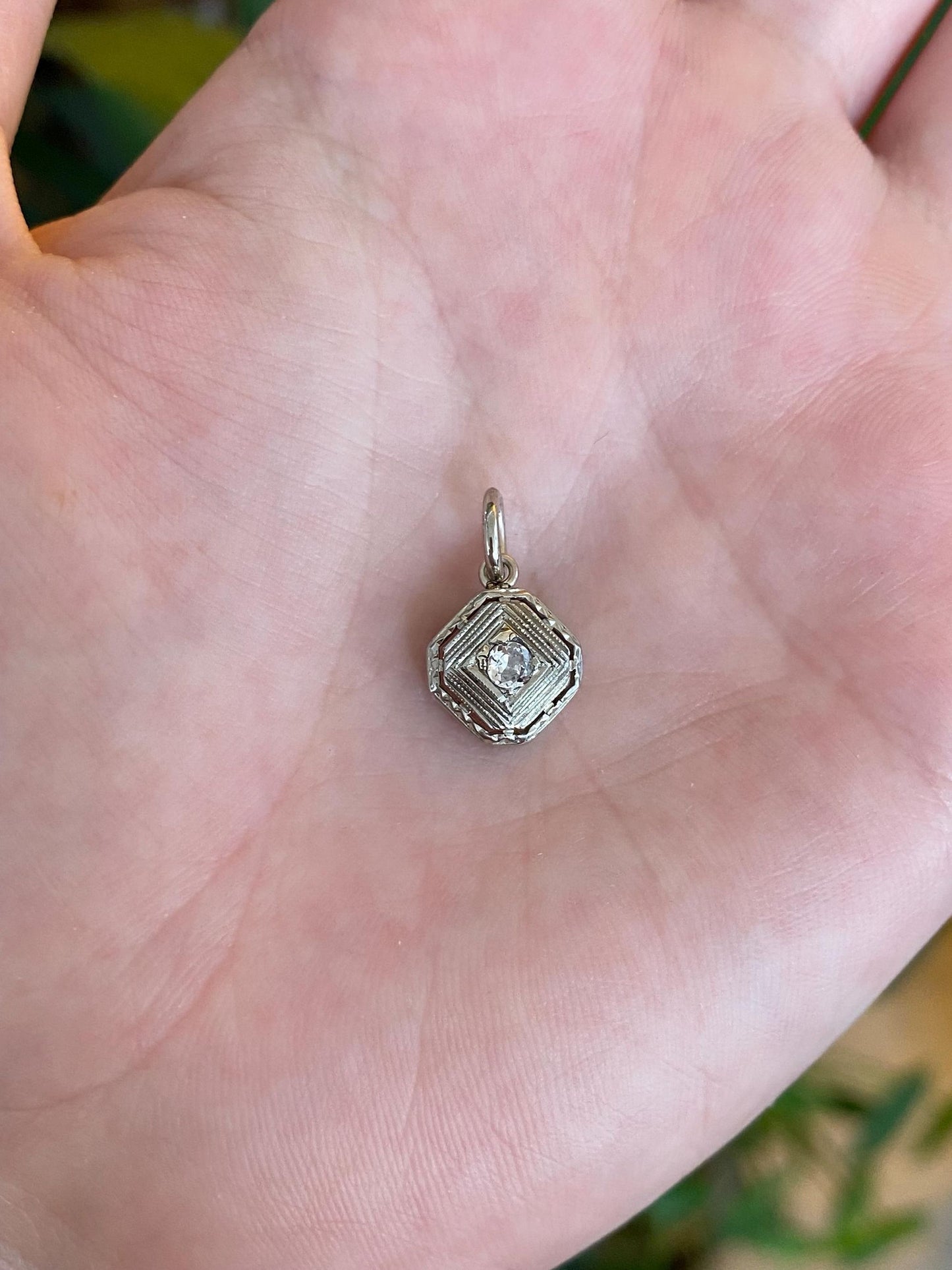 Vintage Solid 18k White Gold Diamond Art Deco Charm
