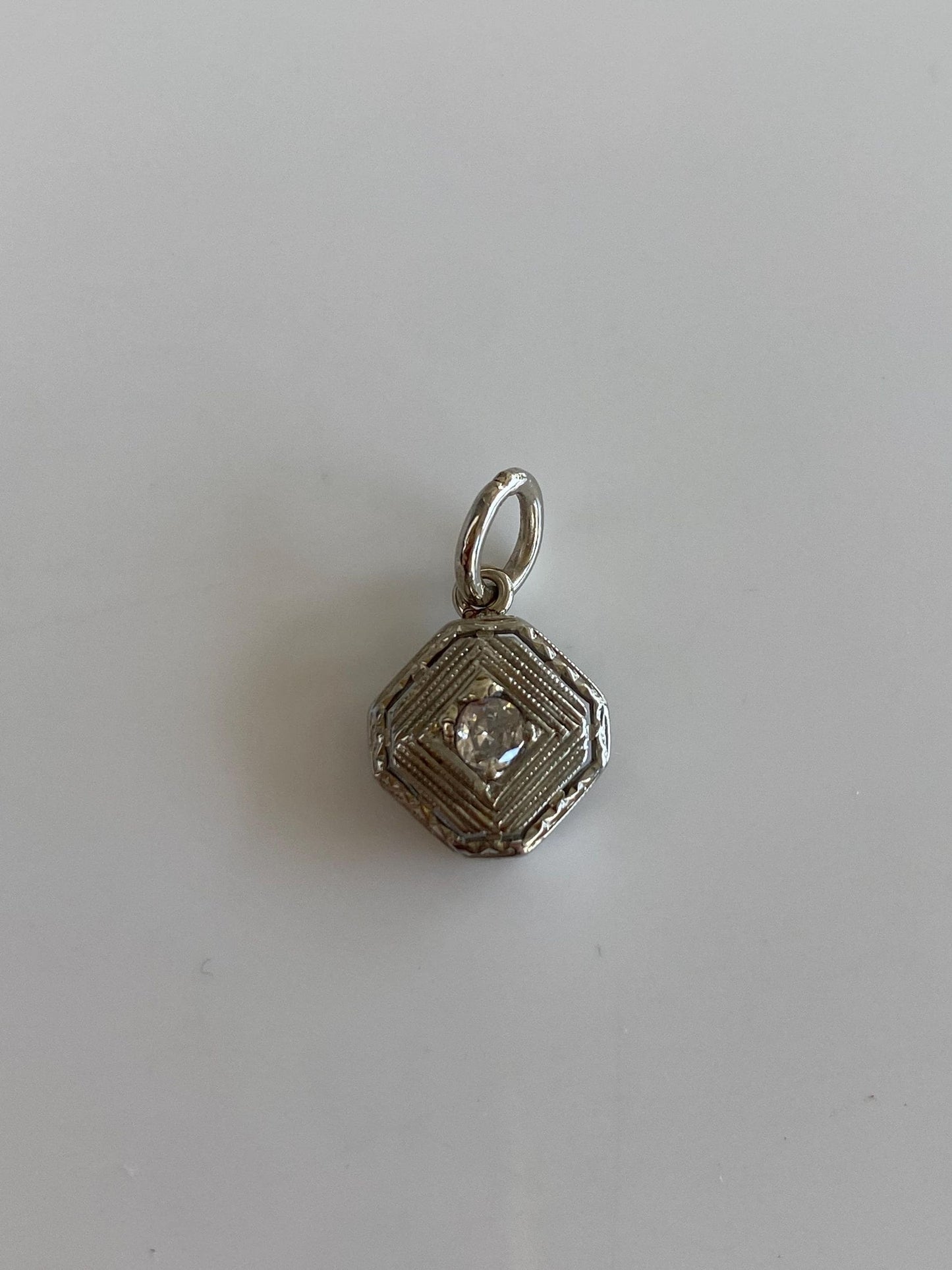 Vintage Solid 18k White Gold Diamond Art Deco Charm