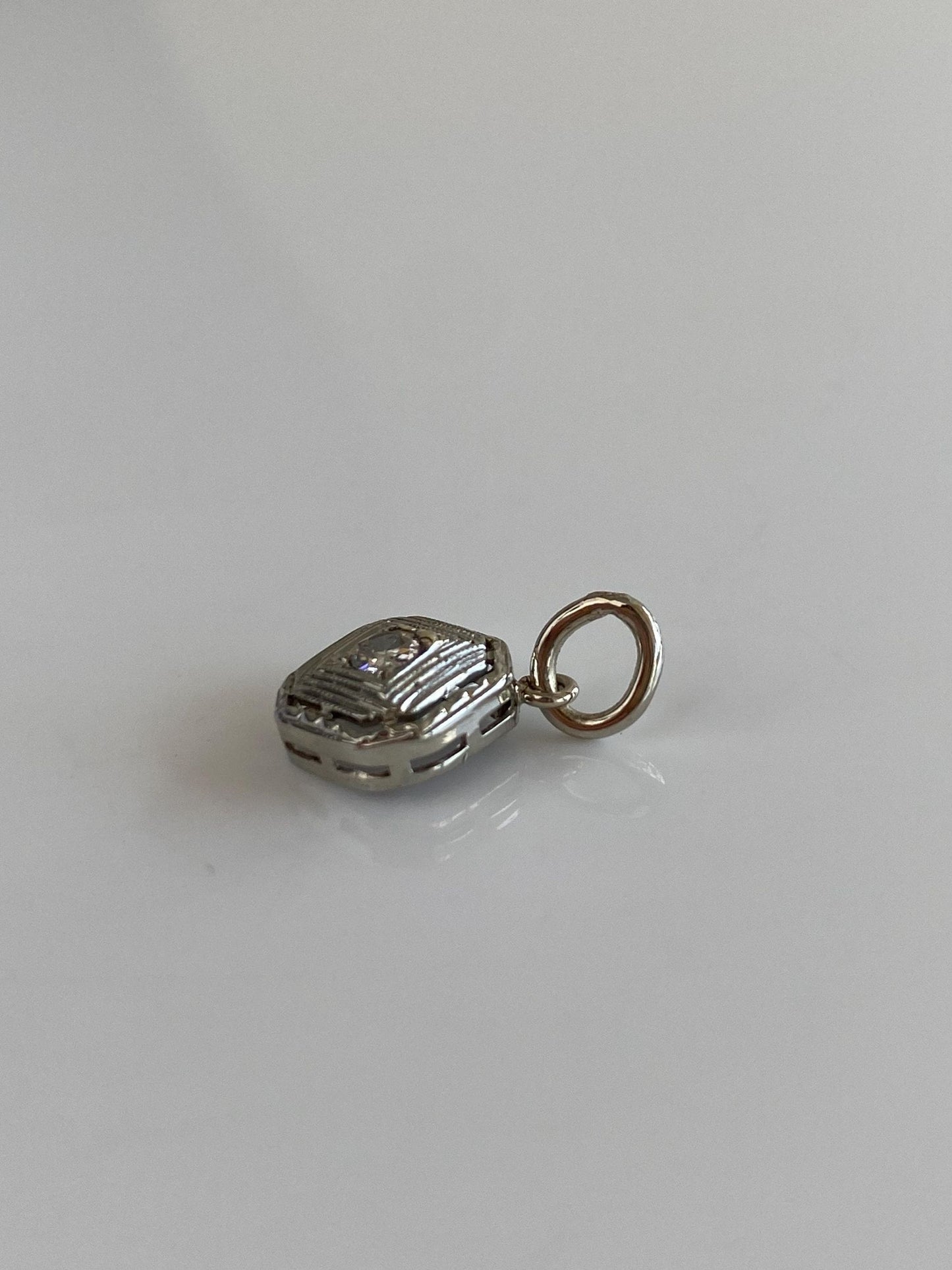 Vintage Solid 18k White Gold Diamond Art Deco Charm