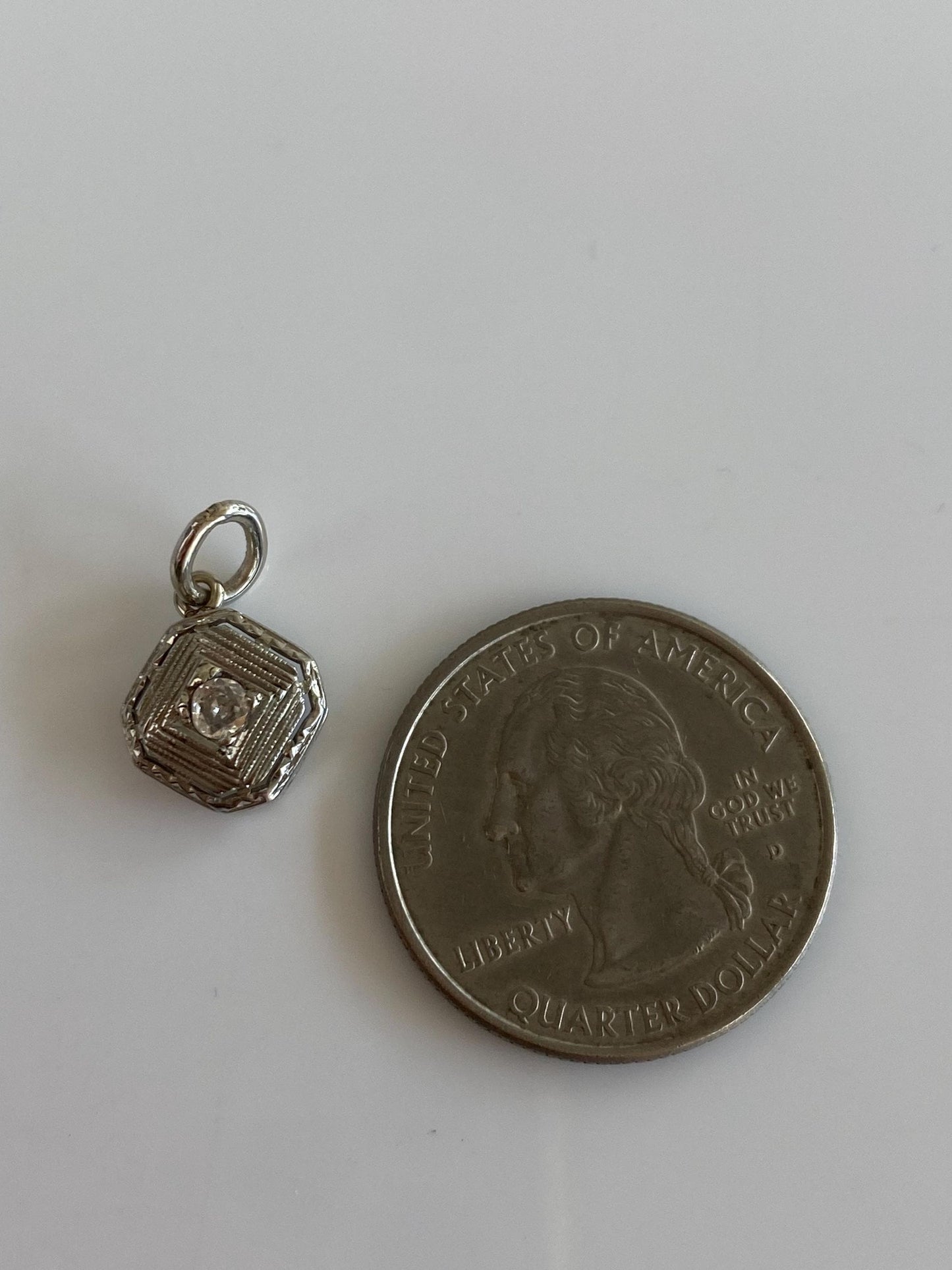 Vintage Solid 18k White Gold Diamond Art Deco Charm