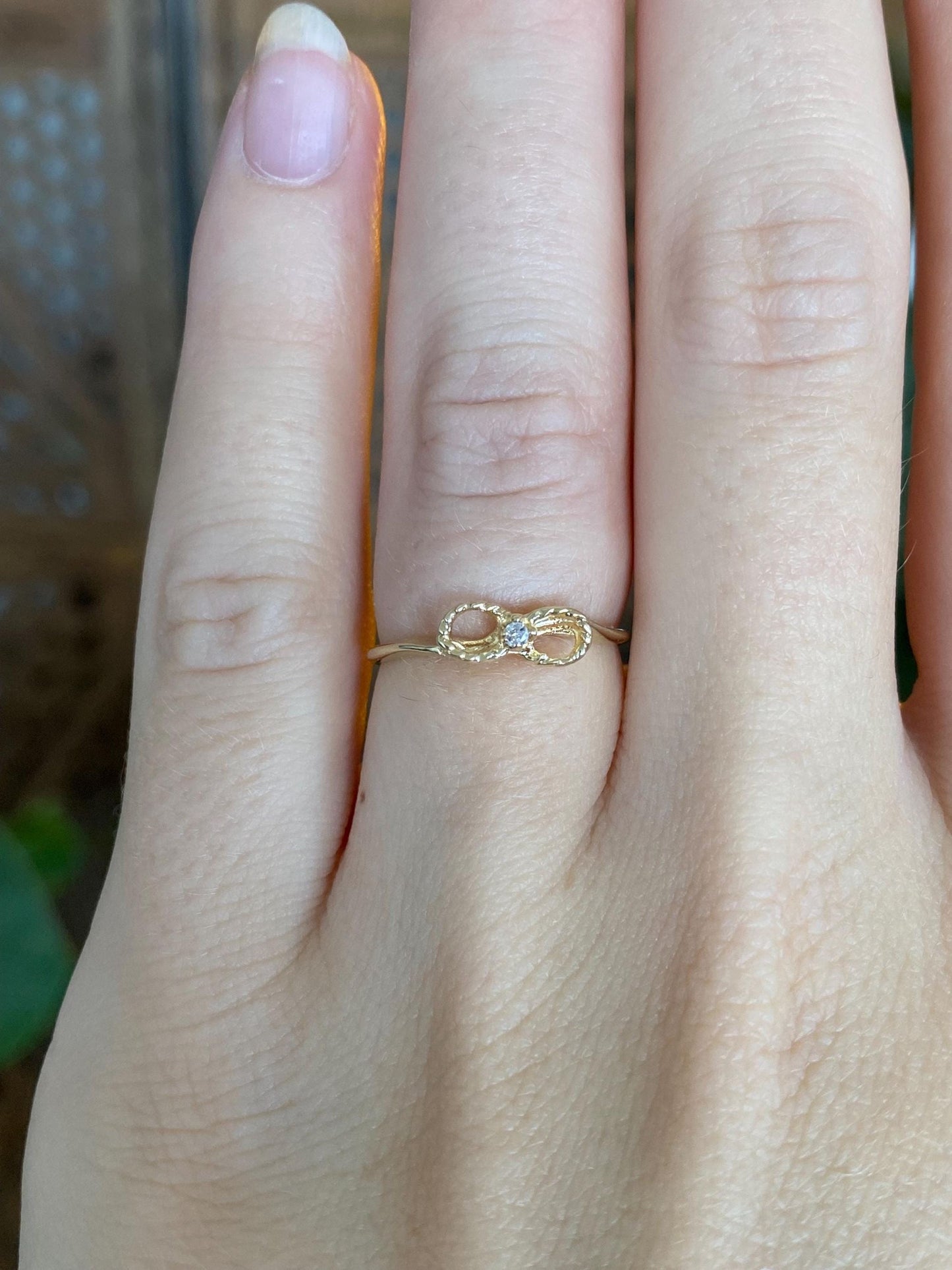 Vintage Solid 12k Yellow Gold Diamond Infinity Ring - Size 5.25