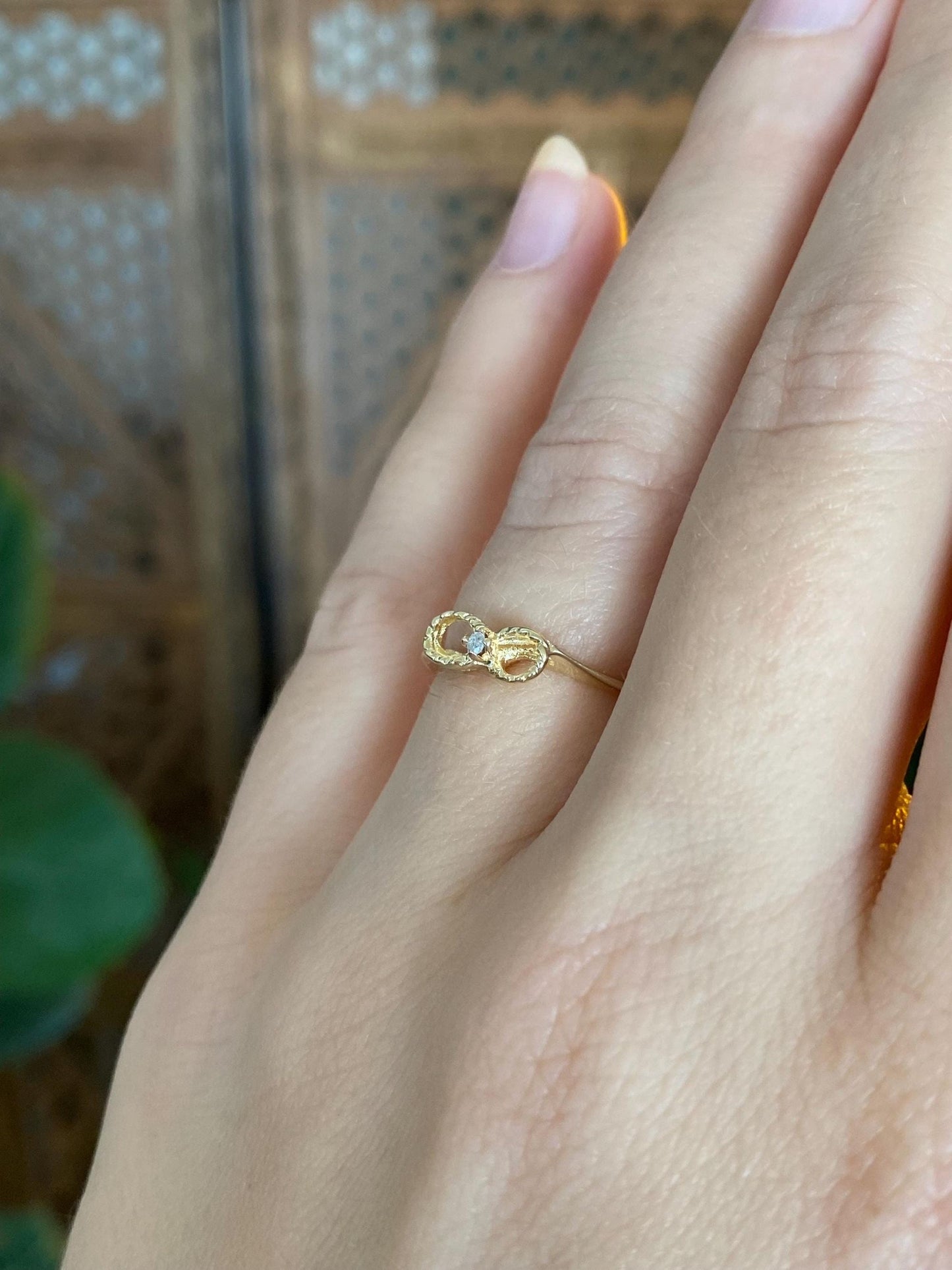 Vintage Solid 12k Yellow Gold Diamond Infinity Ring - Size 5.25