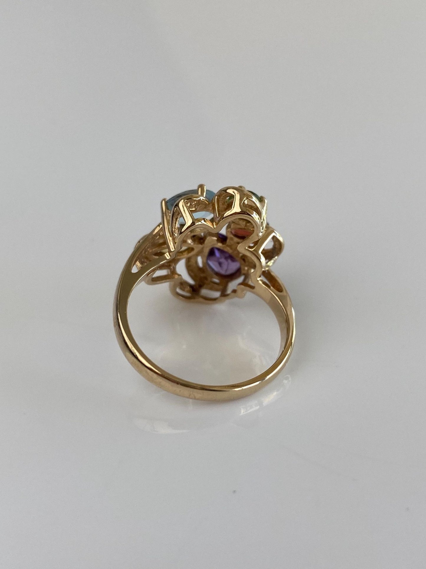 Vintage Solid 14k Yellow Gold Amethyst Topaz Citrine Peridot Garnet Ring - Size 6.75