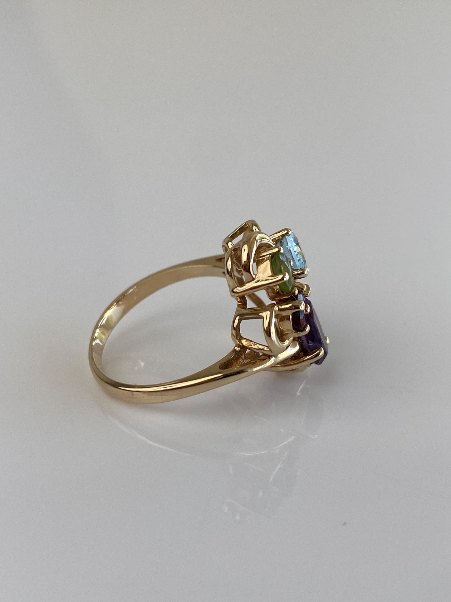 Vintage Solid 14k Yellow Gold Amethyst Topaz Citrine Peridot Garnet Ring - Size 6.75
