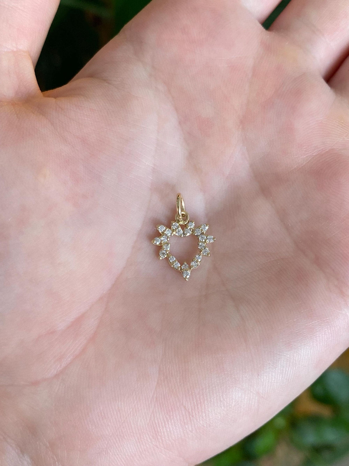 Vintage Solid 12k Yellow Gold Clear Cubic Zirconia Heart Charm