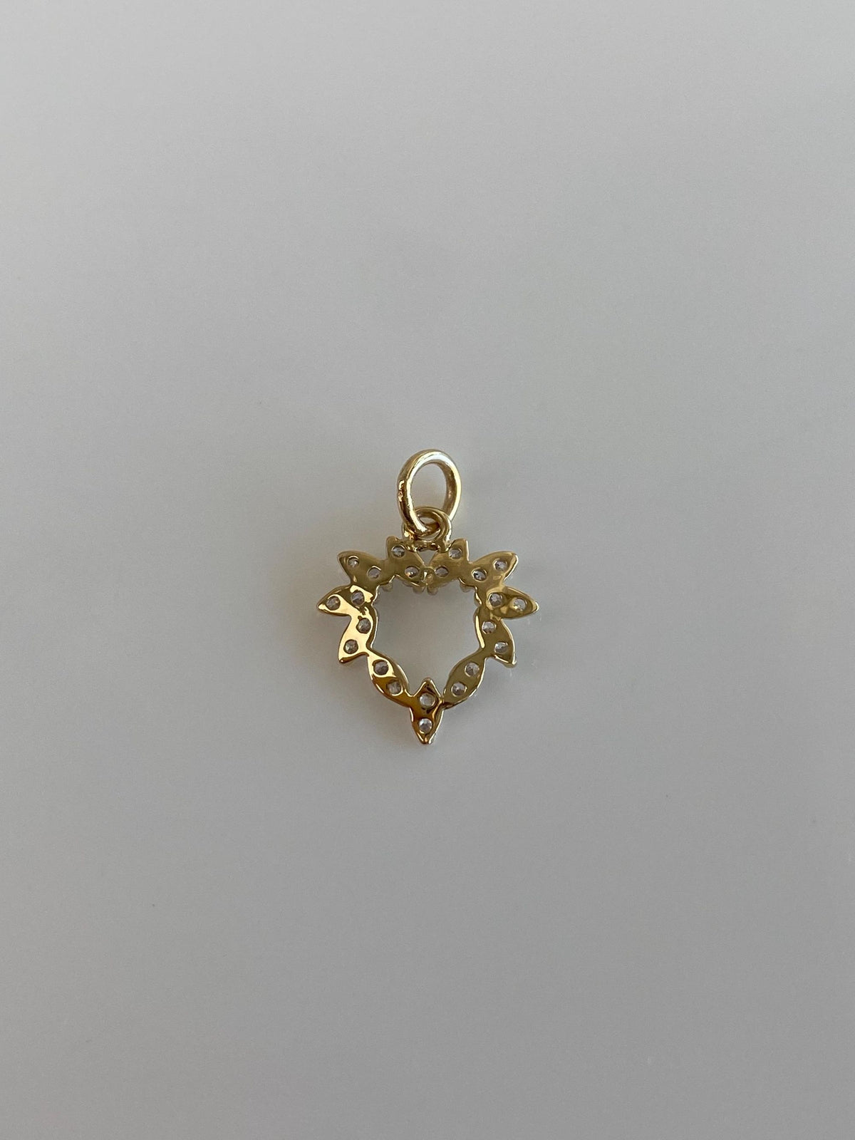 Vintage Solid 12k Yellow Gold Clear Cubic Zirconia Heart Charm