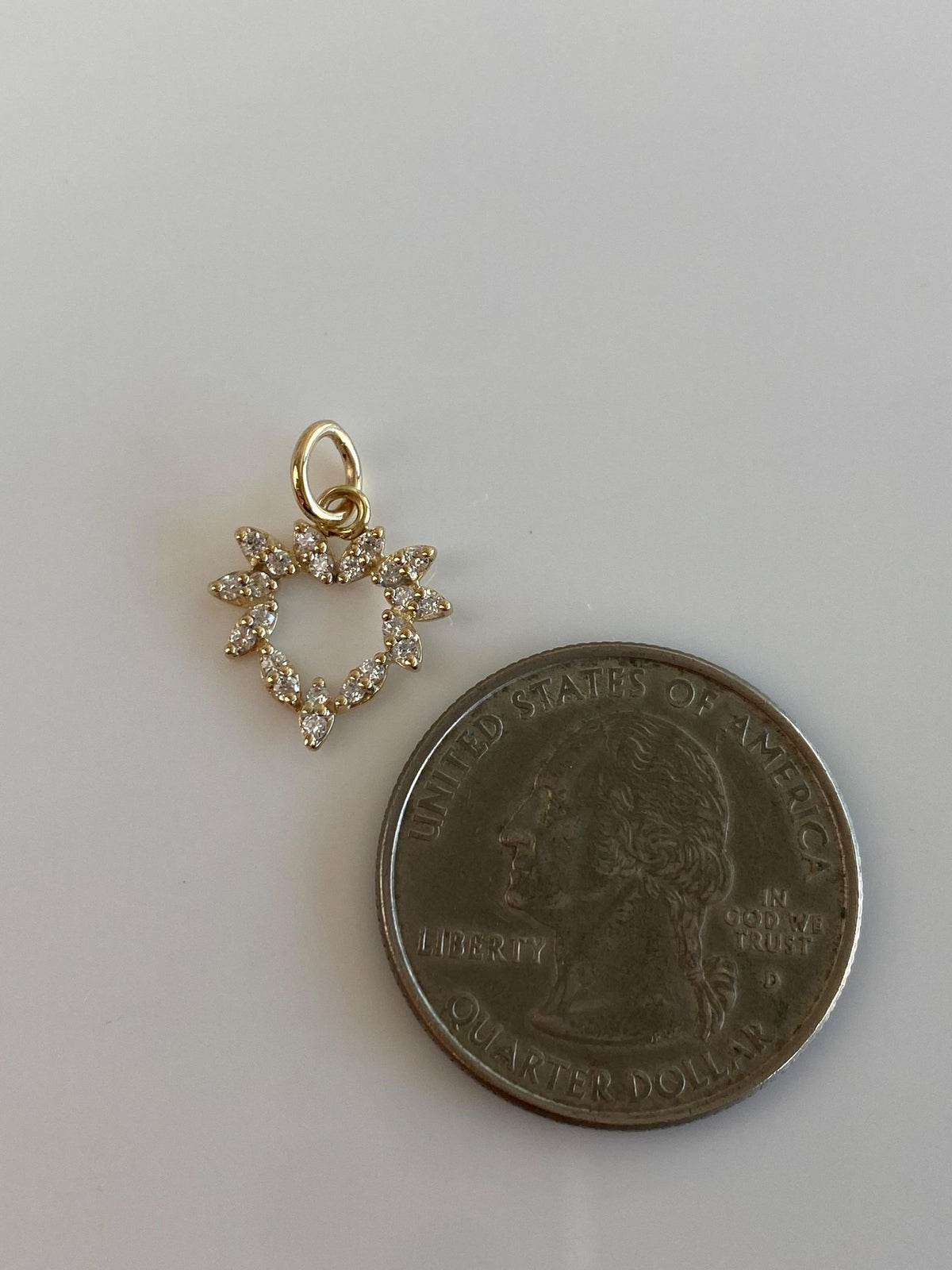Vintage Solid 12k Yellow Gold Clear Cubic Zirconia Heart Charm