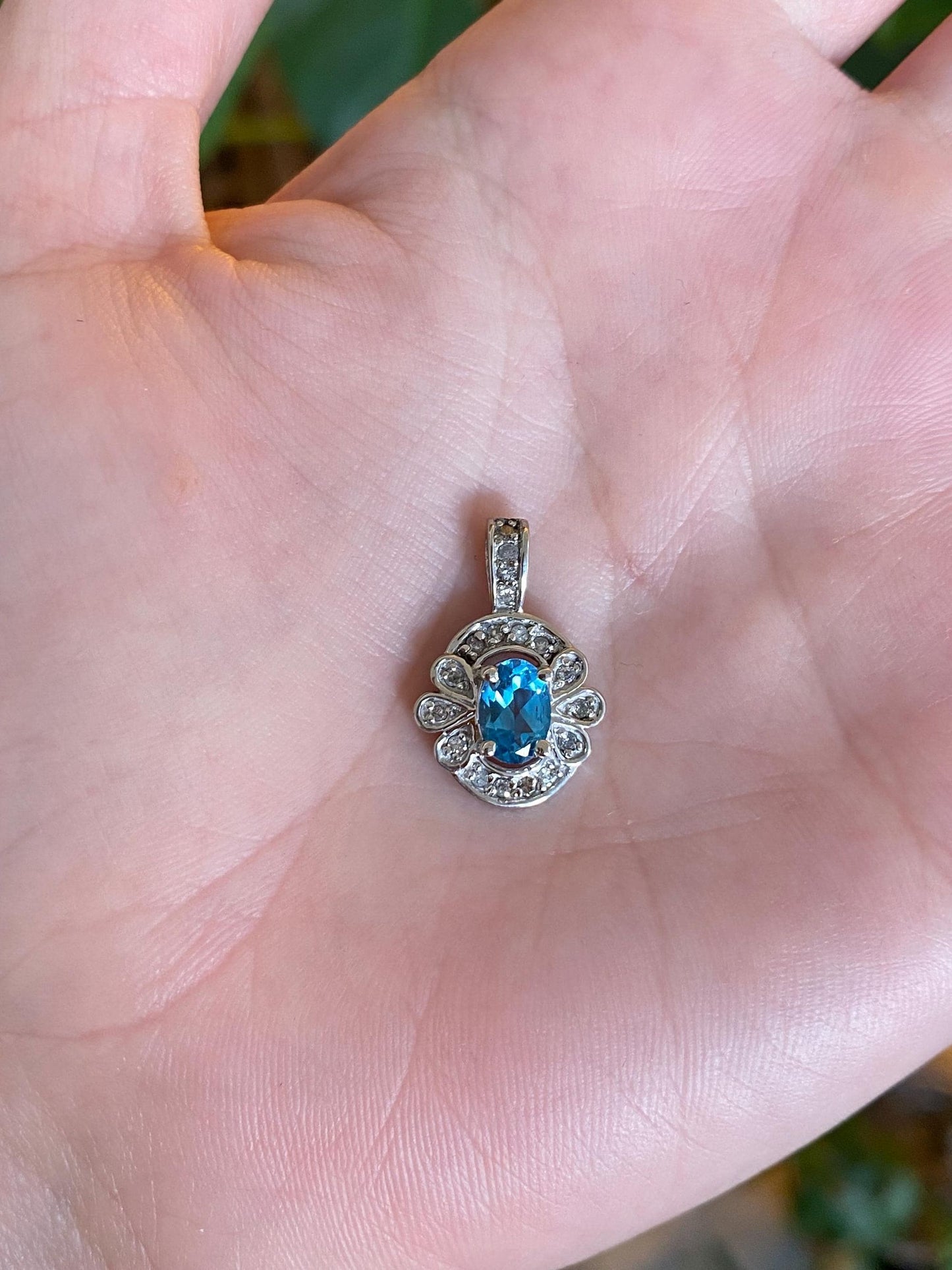 Vintage Solid 10k White Gold Diamond Topaz Charm