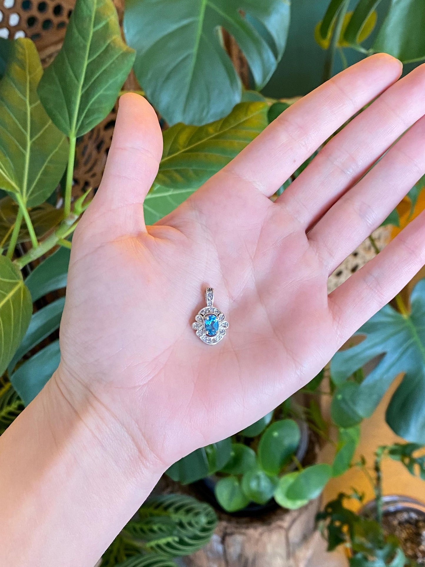 Vintage Solid 10k White Gold Diamond Topaz Charm