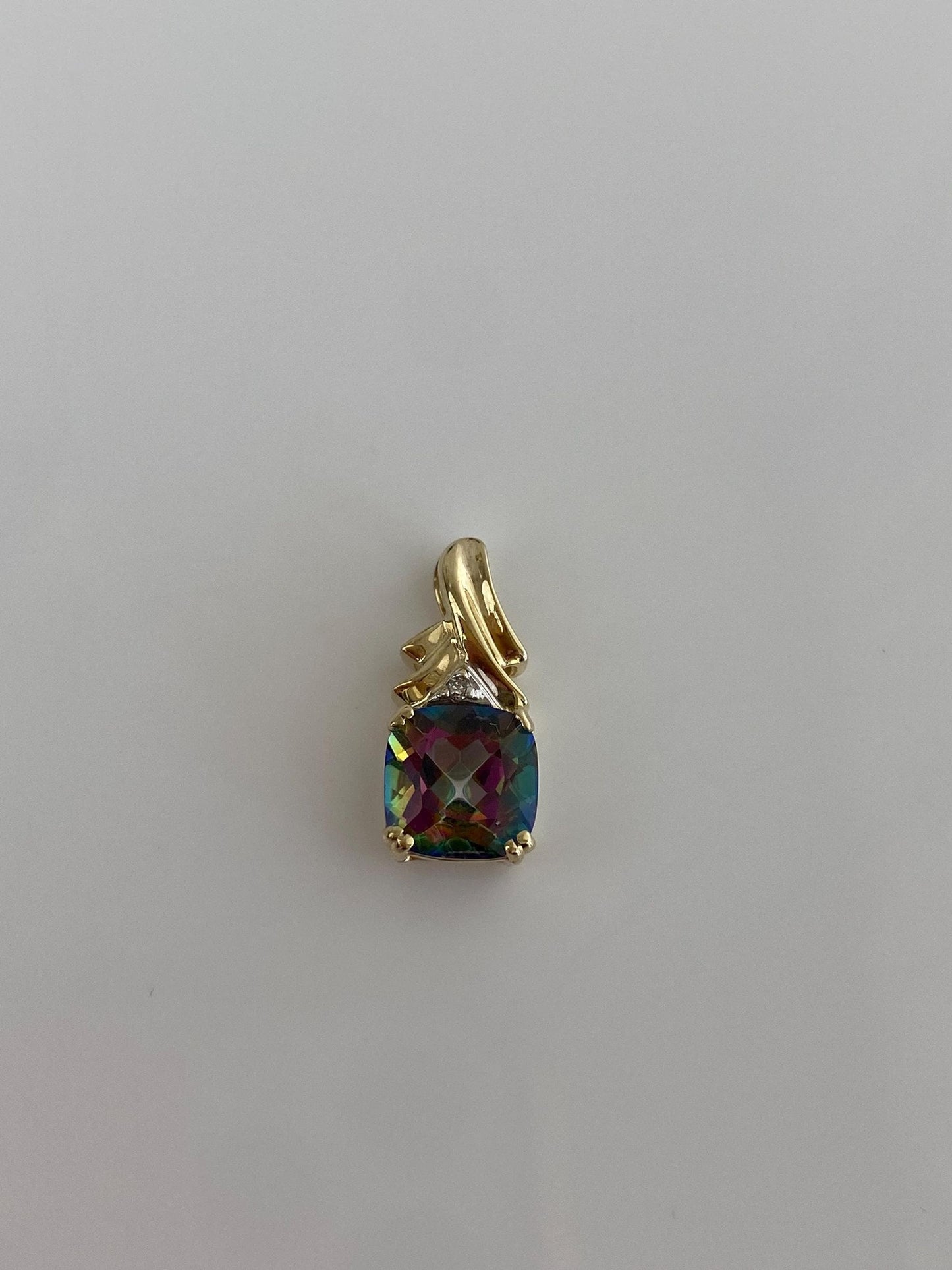 Vintage Solid 10k Yellow Gold Diamond Mystic Topaz Charm