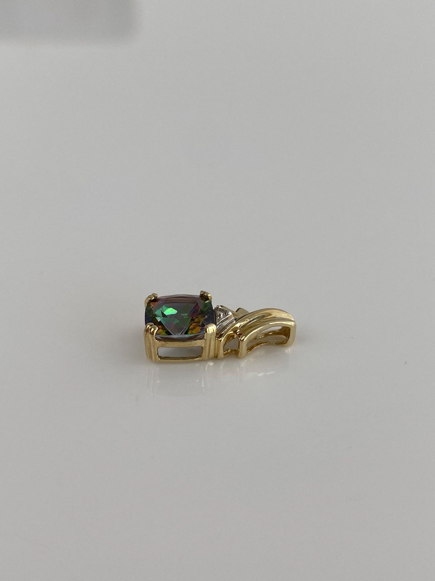 Vintage Solid 10k Yellow Gold Diamond Mystic Topaz Charm
