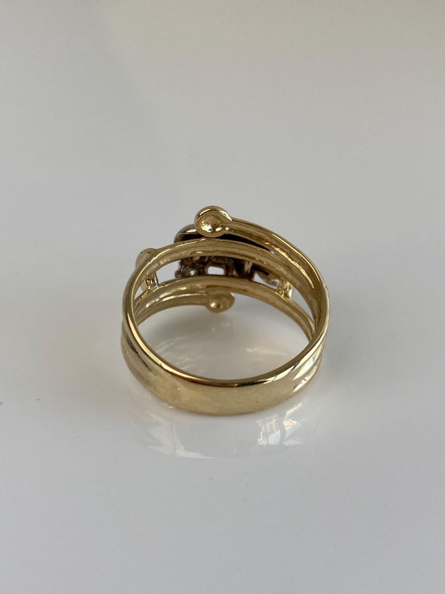 Vintage Solid 14k White & Yellow Gold Articulated Elephant Fidget Ring - Size 7.75