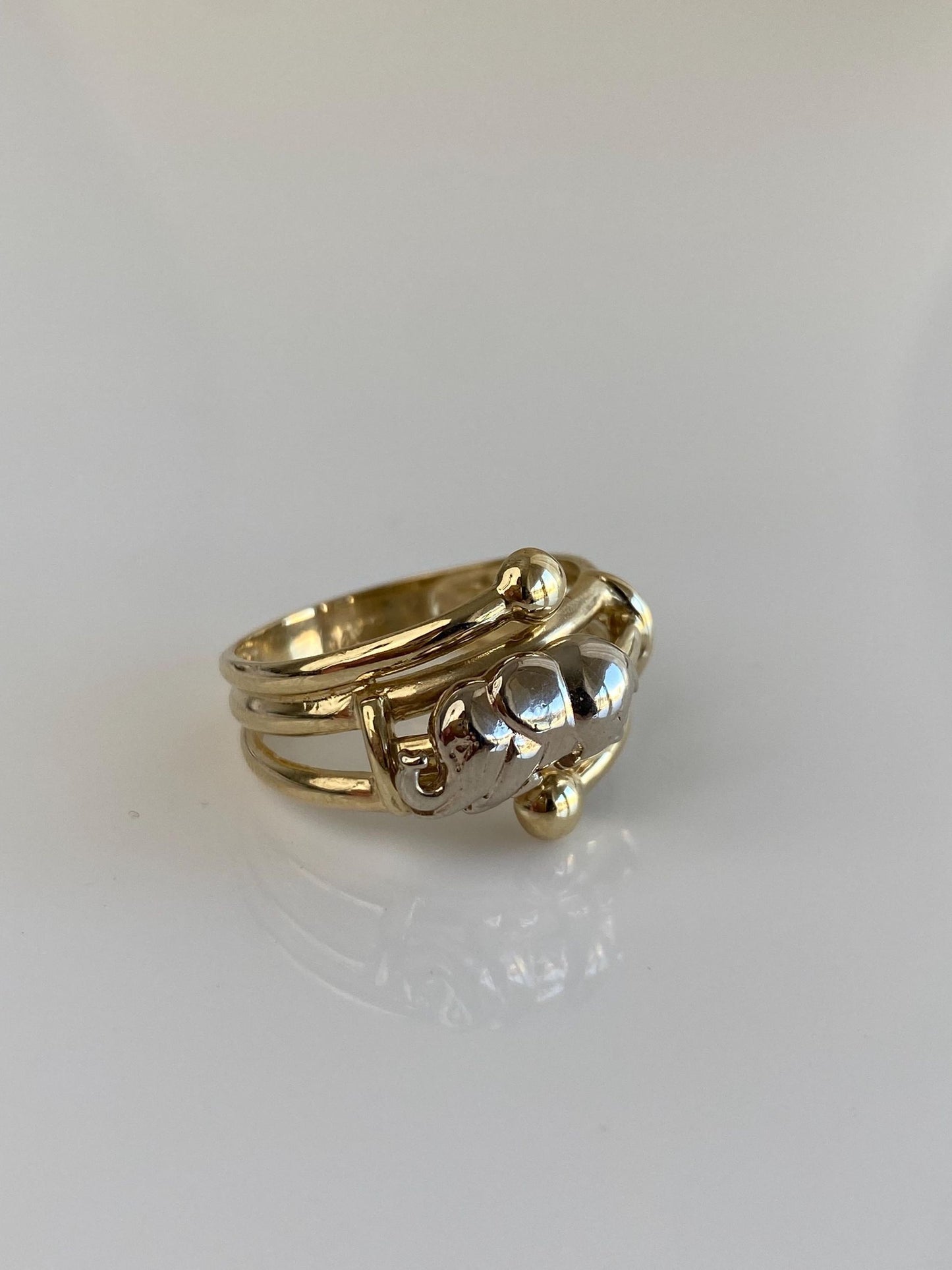 Vintage Solid 14k White & Yellow Gold Articulated Elephant Fidget Ring - Size 7.75