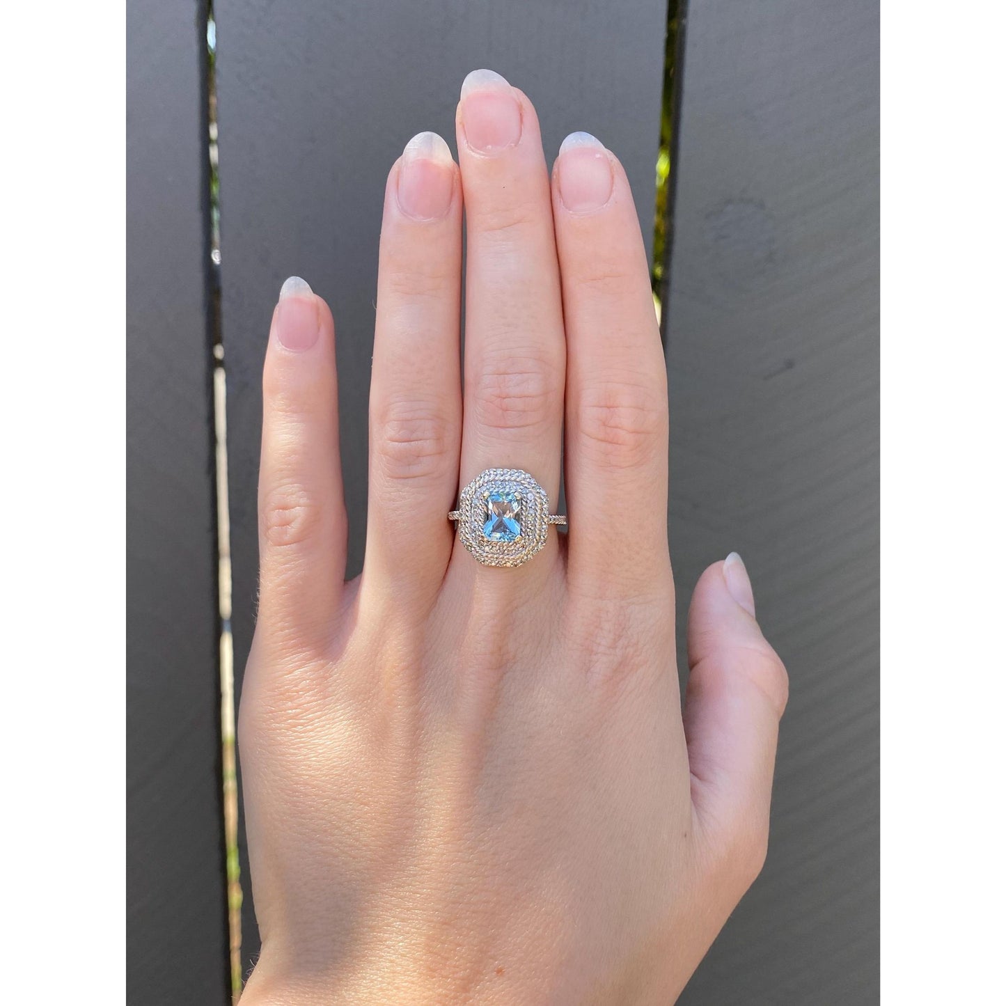 Vintage Solid 14k White & Yellow Gold Diamond Aquamarine Ring - Size 6.75