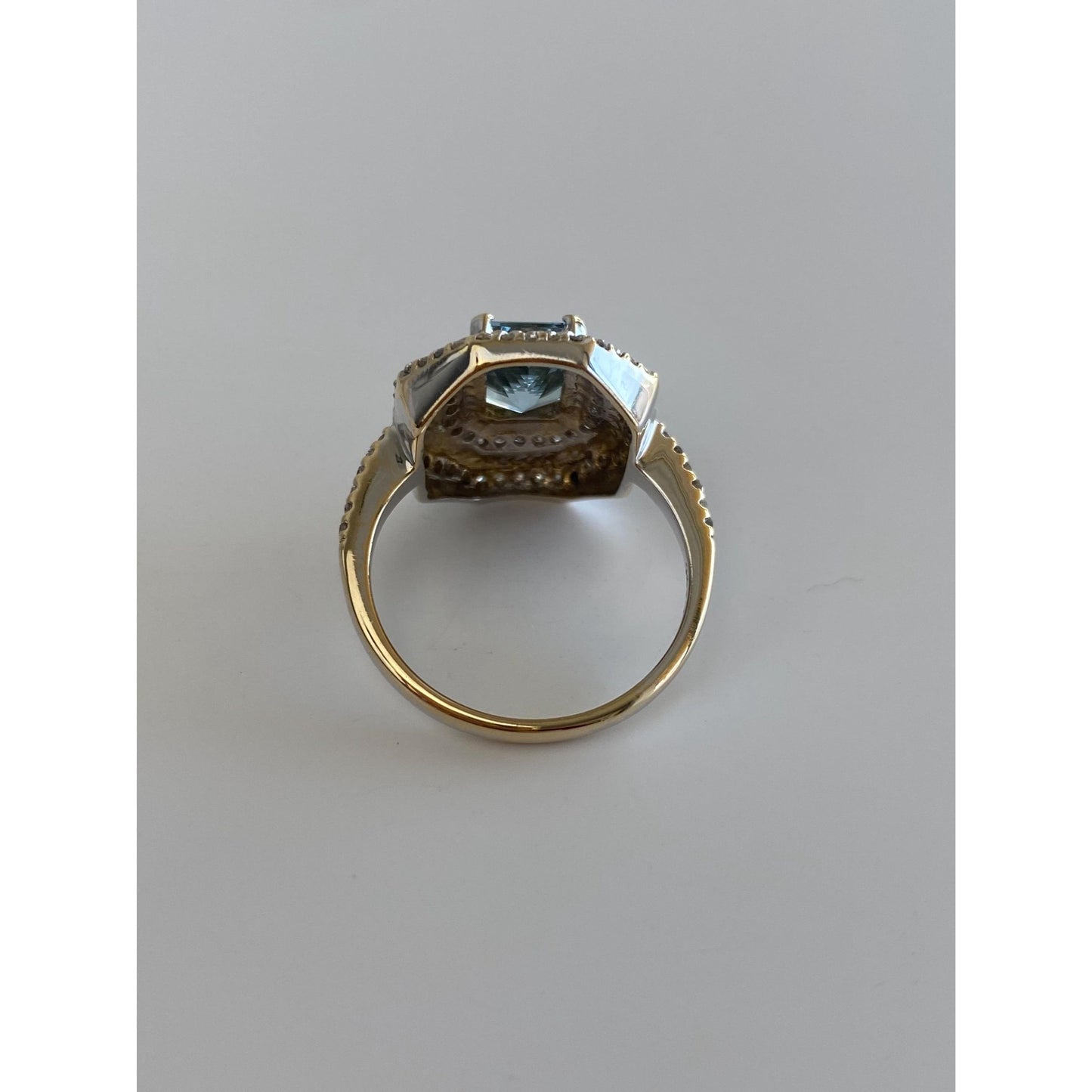 Vintage Solid 14k White & Yellow Gold Diamond Aquamarine Ring - Size 6.75