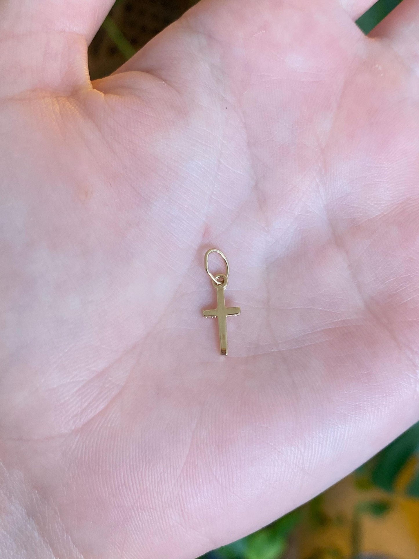 Vintage Solid 14k Yellow Gold Tiny Cross Charm