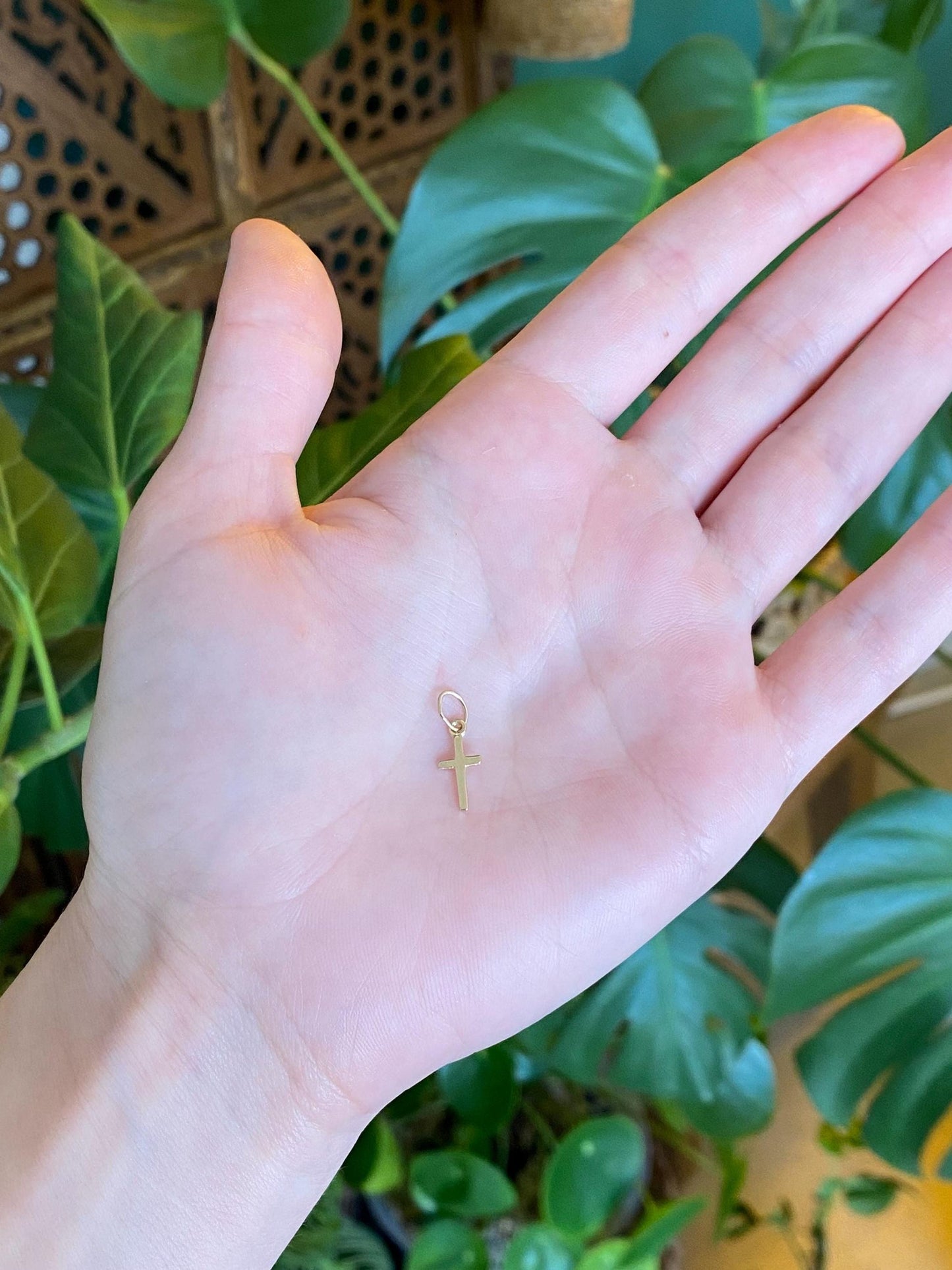 Vintage Solid 14k Yellow Gold Tiny Cross Charm