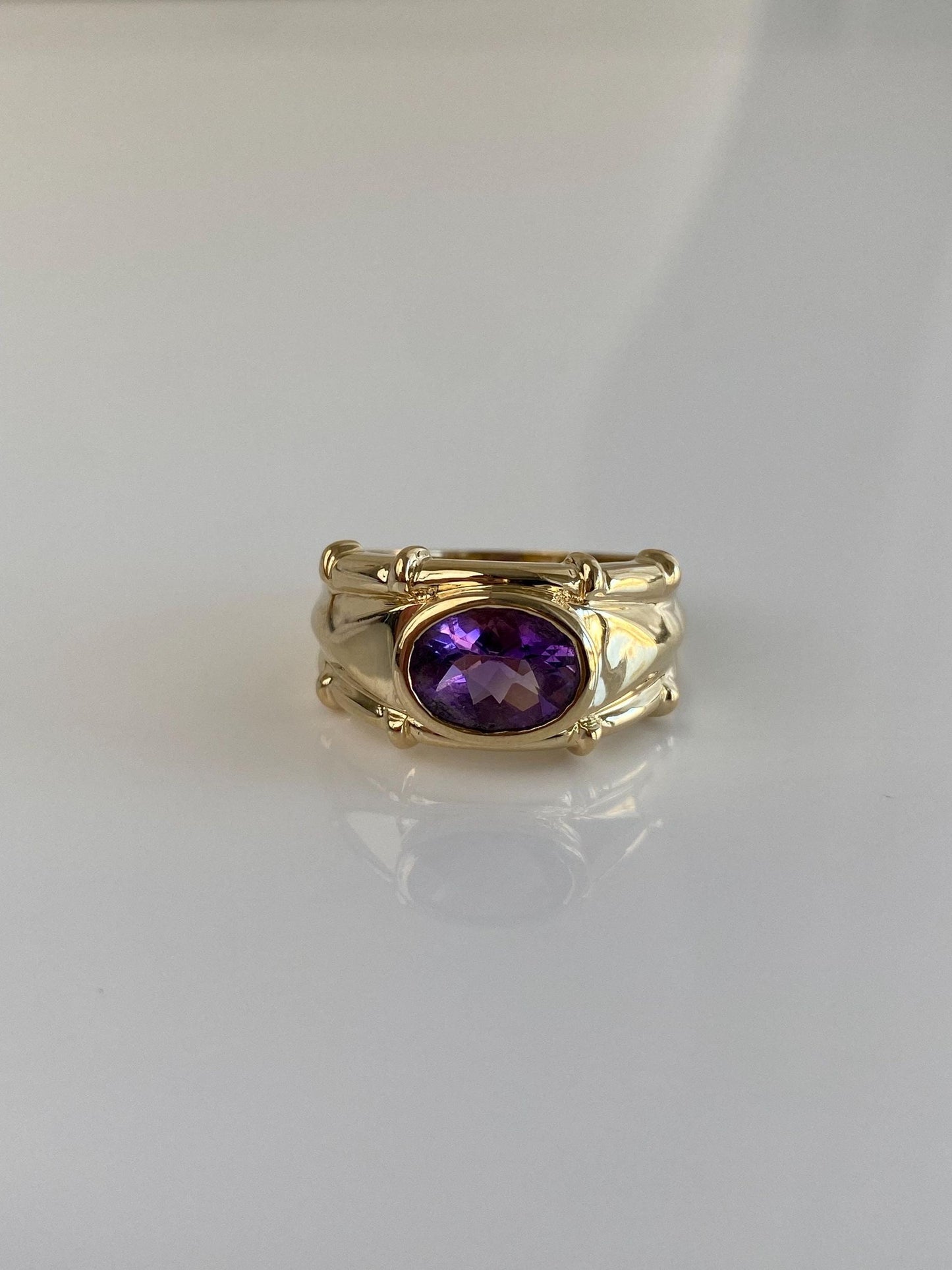 Vintage Solid 14k Yellow Gold Amethyst Ring - Size 8