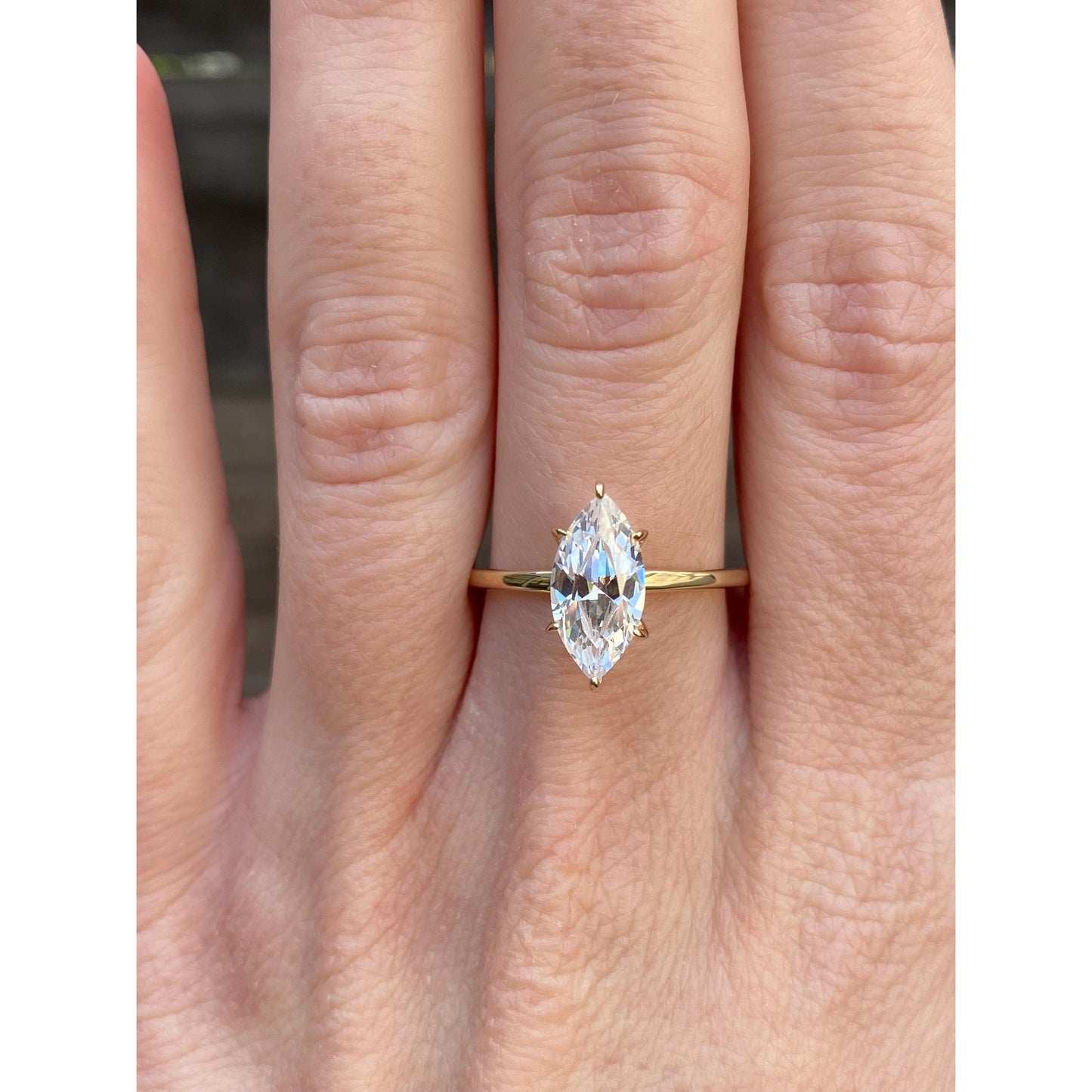 Solid 10k Yellow Gold Clear Cubic Zirconia Marquis Shape Ring - Size 8.75