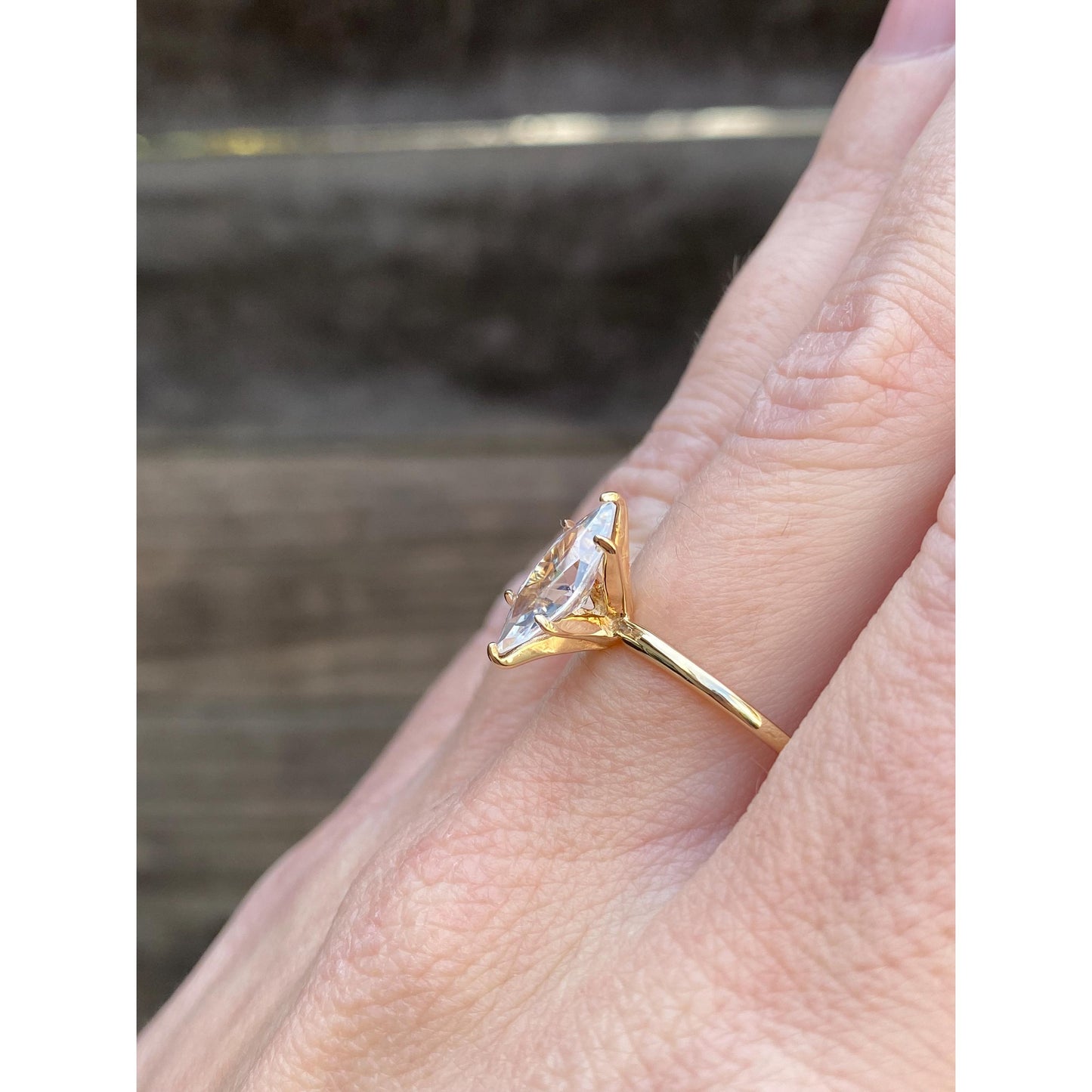 Solid 10k Yellow Gold Clear Cubic Zirconia Marquis Shape Ring - Size 8.75