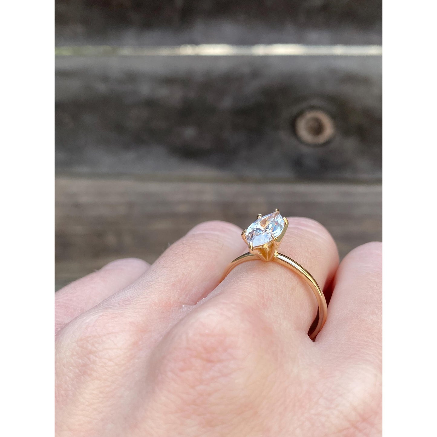 Solid 10k Yellow Gold Clear Cubic Zirconia Marquis Shape Ring - Size 8.75