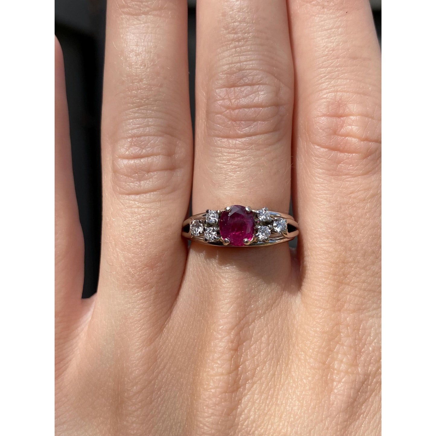 Vintage Solid 18k White Gold Diamond Pink Sapphire Ring - Size 6.25