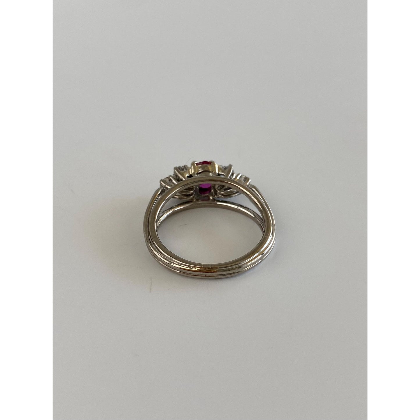 Vintage Solid 18k White Gold Diamond Pink Sapphire Ring - Size 6.25