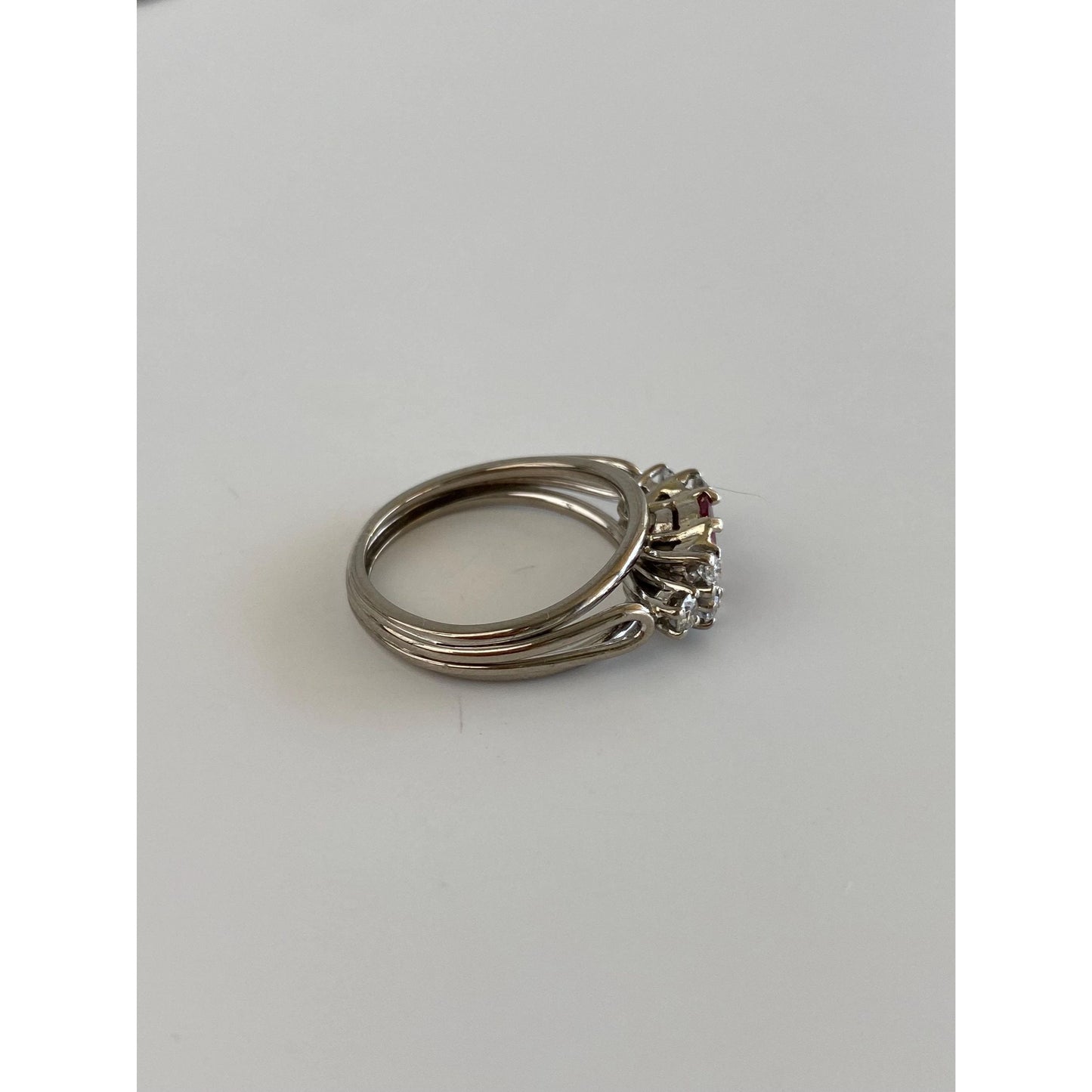 Vintage Solid 18k White Gold Diamond Pink Sapphire Ring - Size 6.25