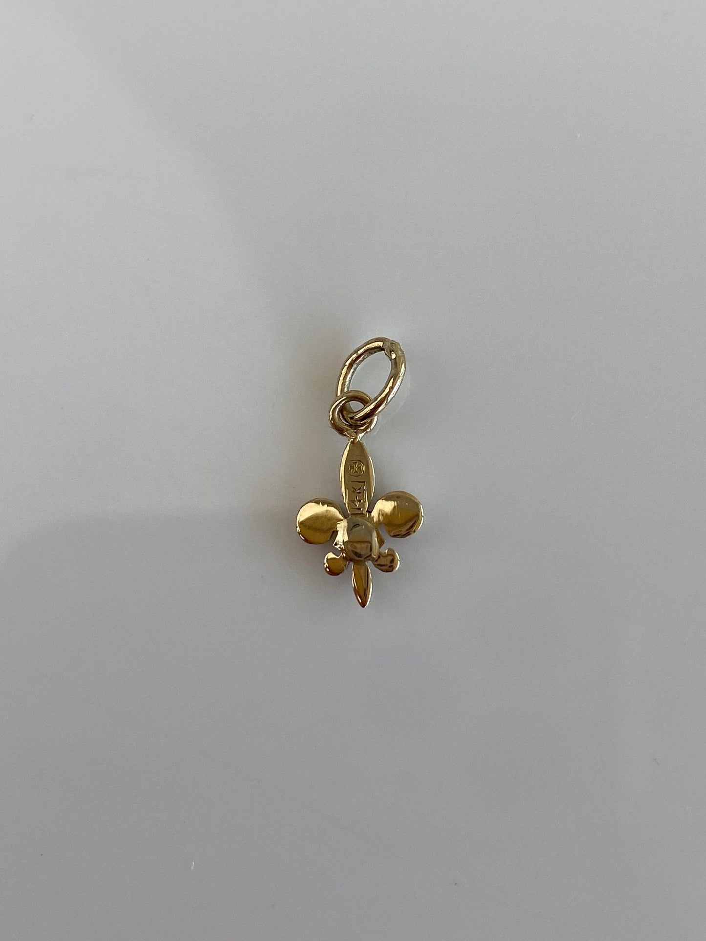 Vintage Solid 14k Yellow Gold Seed Pearl Turquoise Fleur-de-lis Charm