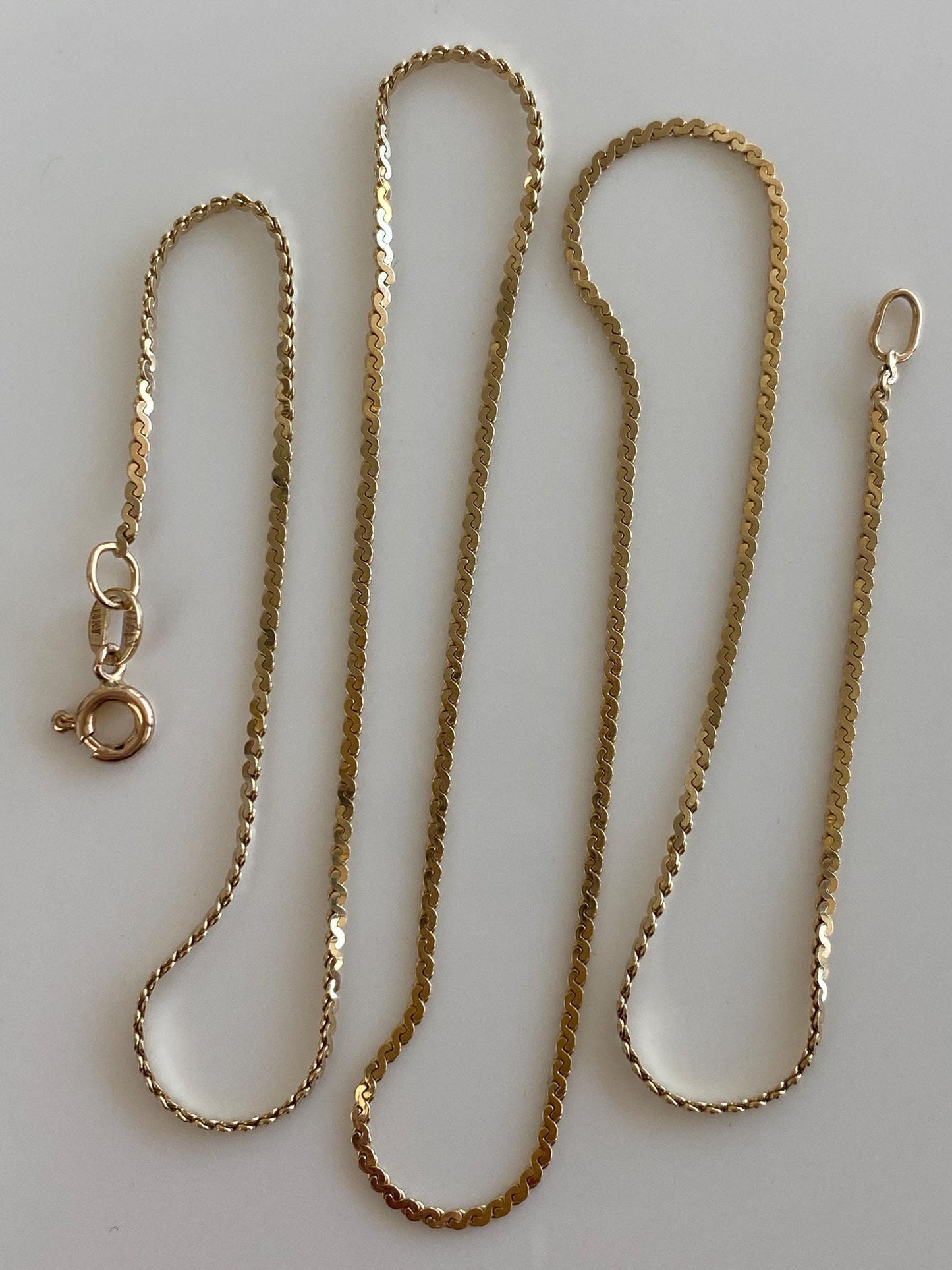 Vintage Solid 14k Yellow Gold Serpentine Chain Necklace - 18.25 inches