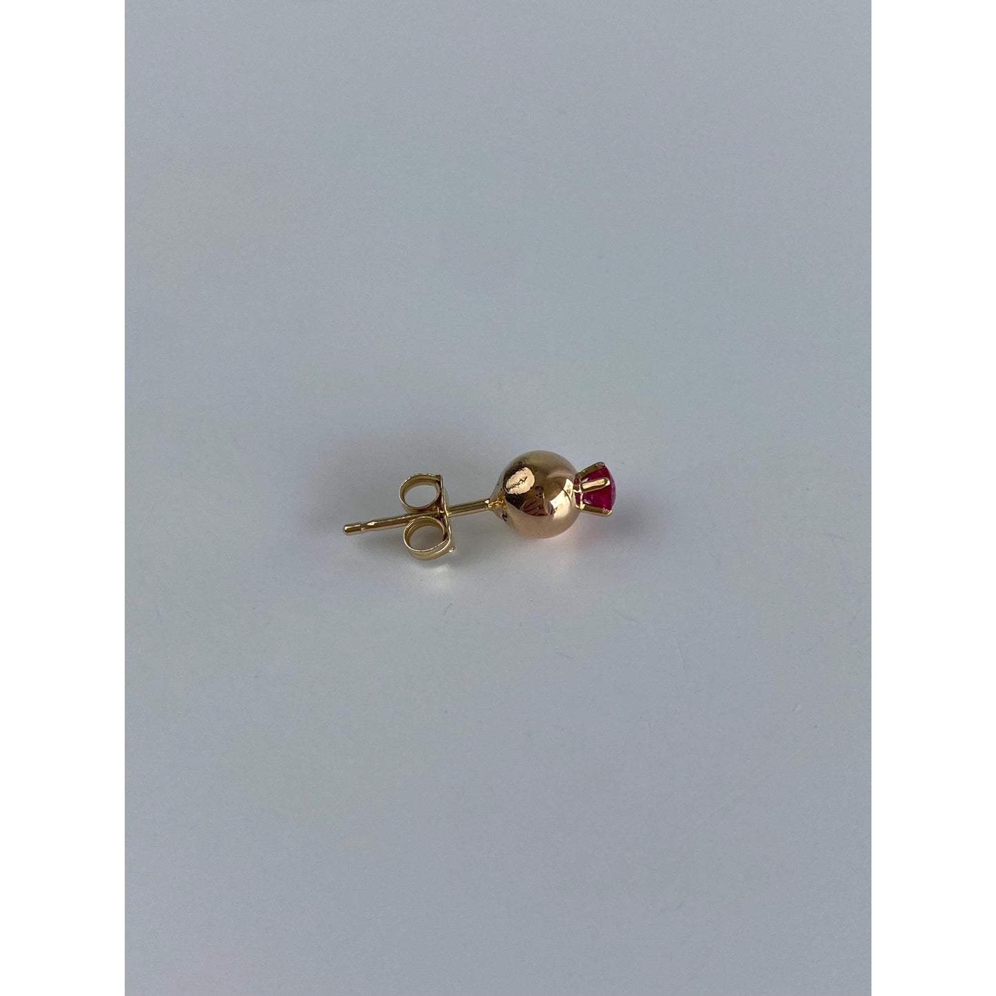 Vintage 14k Yellow Gold Pink Spinel Gold Ball Single Stud Earring