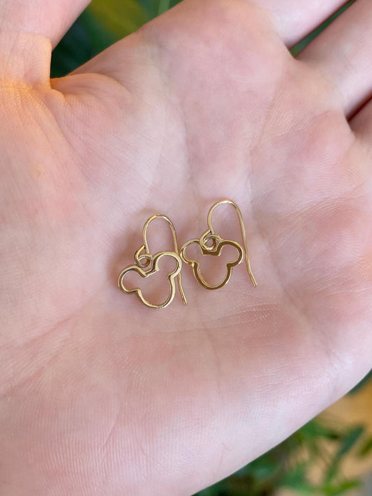 Vintage Solid 14k Yellow Gold Mickey Mouse Ears Dangle Earrings