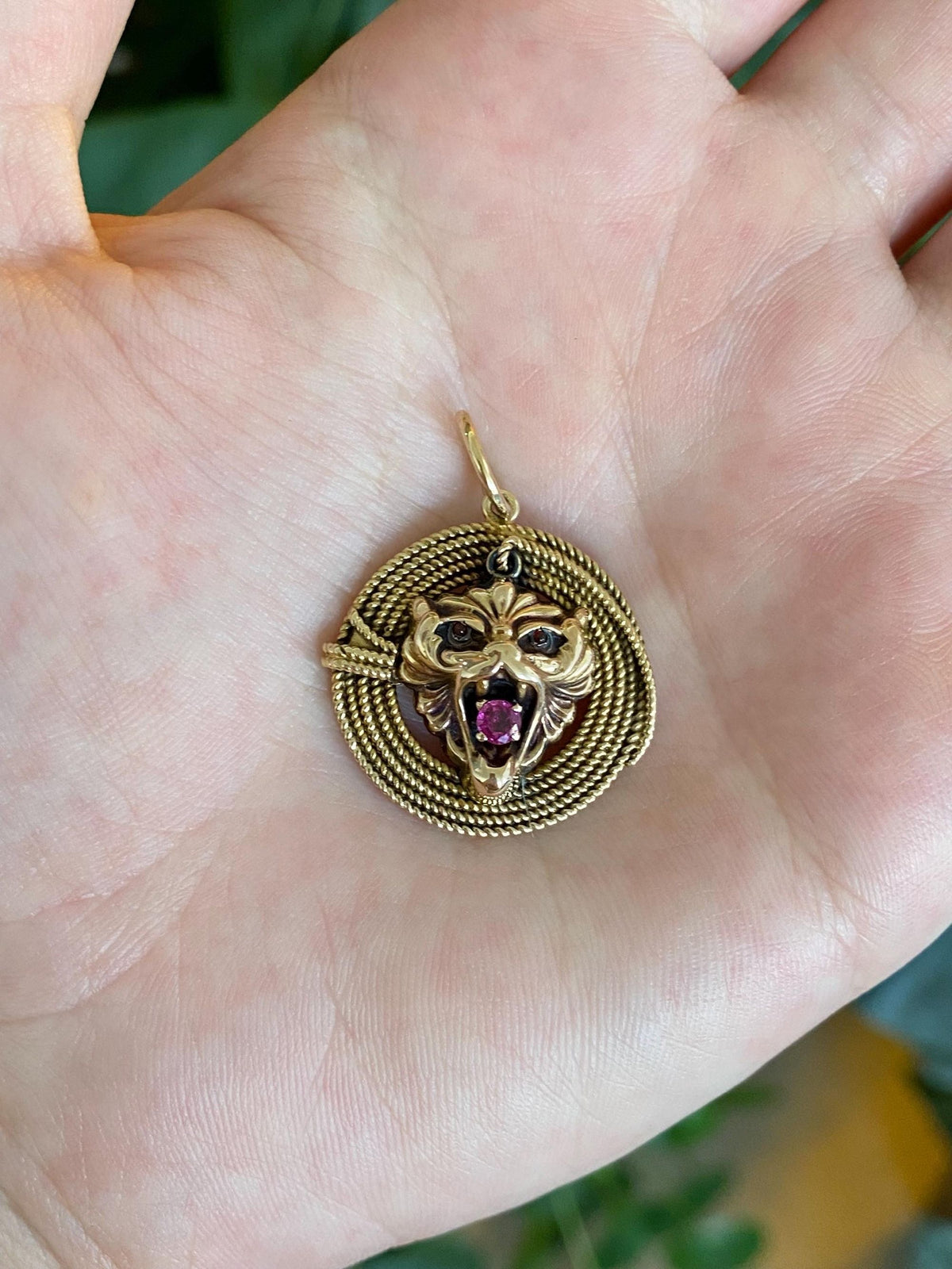 Vintage Solid 14k Yellow Gold Pink Sapphire Griffin Charm