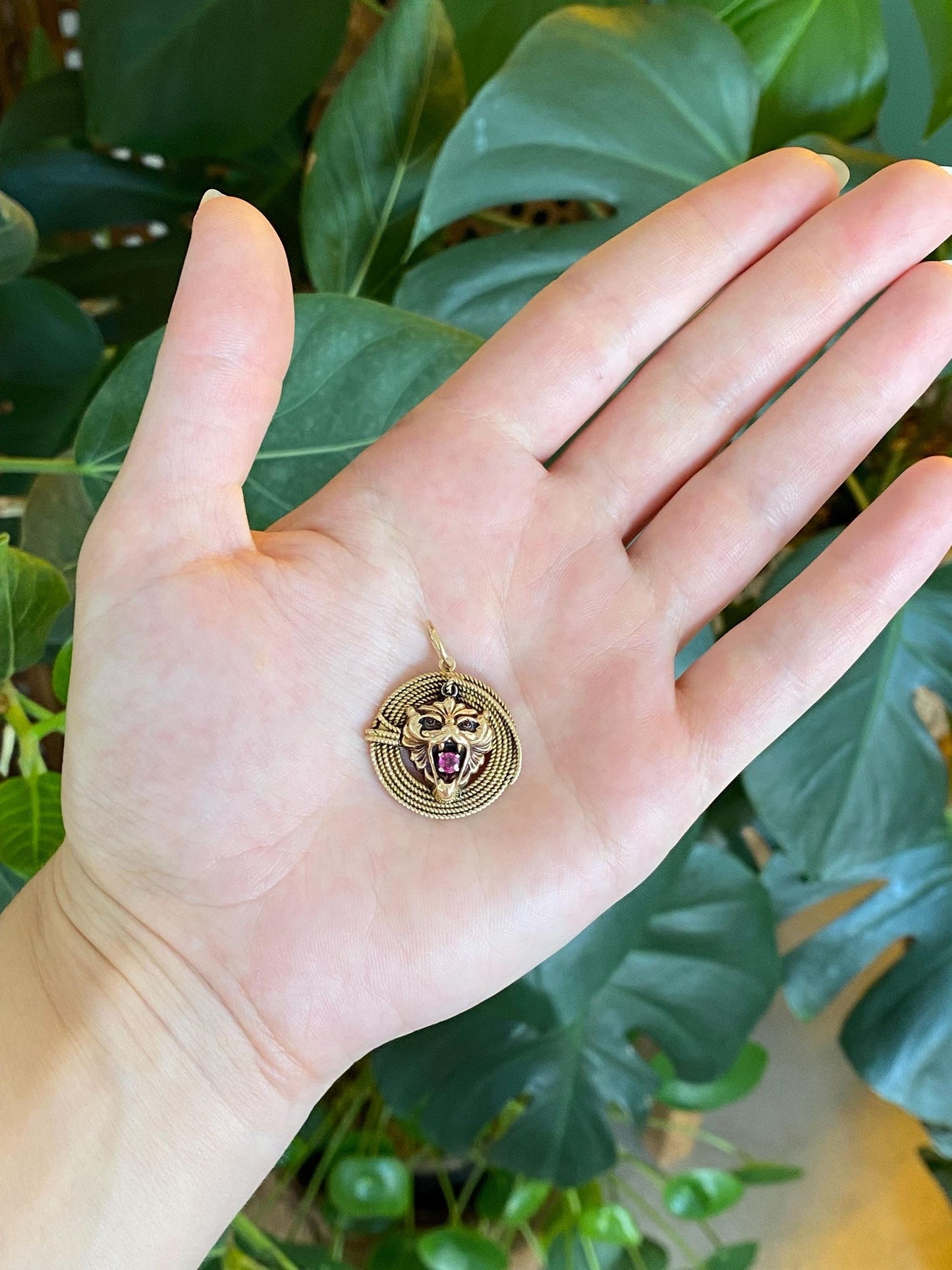 Vintage Solid 14k Yellow Gold Pink Sapphire Griffin Charm