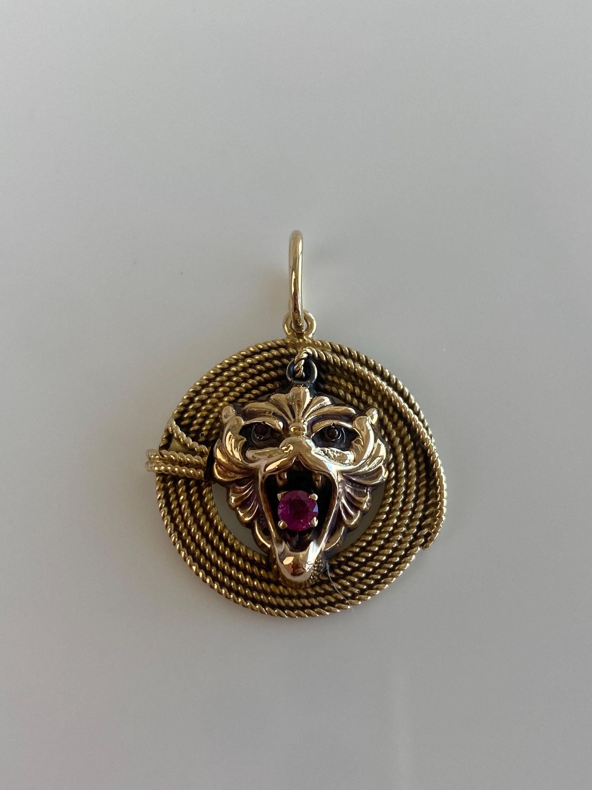 Vintage Solid 14k Yellow Gold Pink Sapphire Griffin Charm